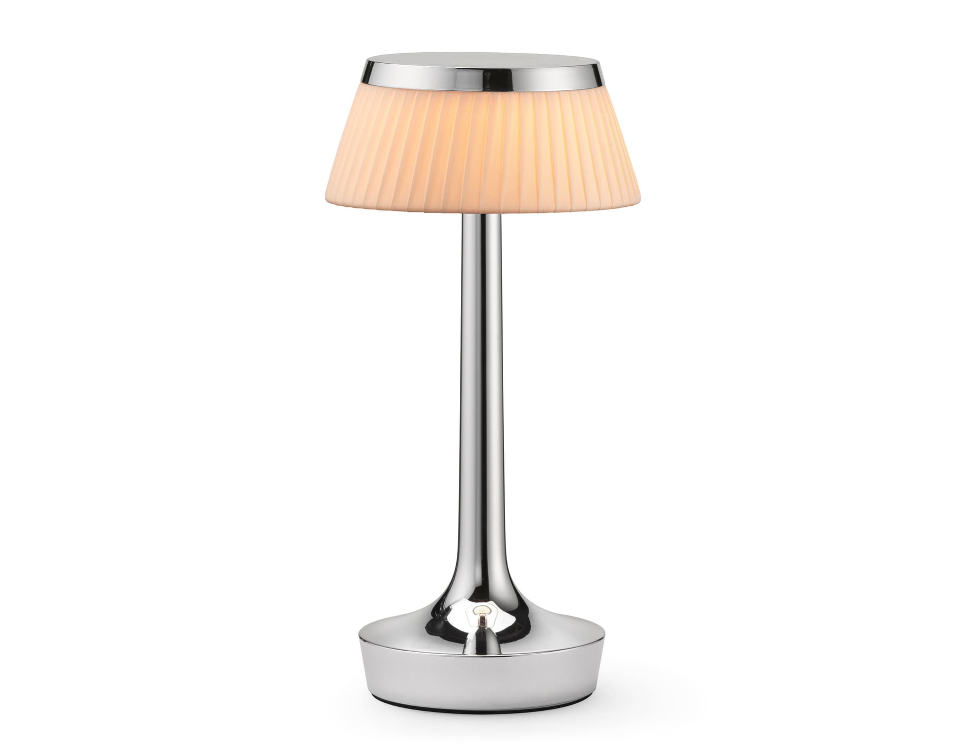 bon jour unplugged table lamp / chrome / fabric
