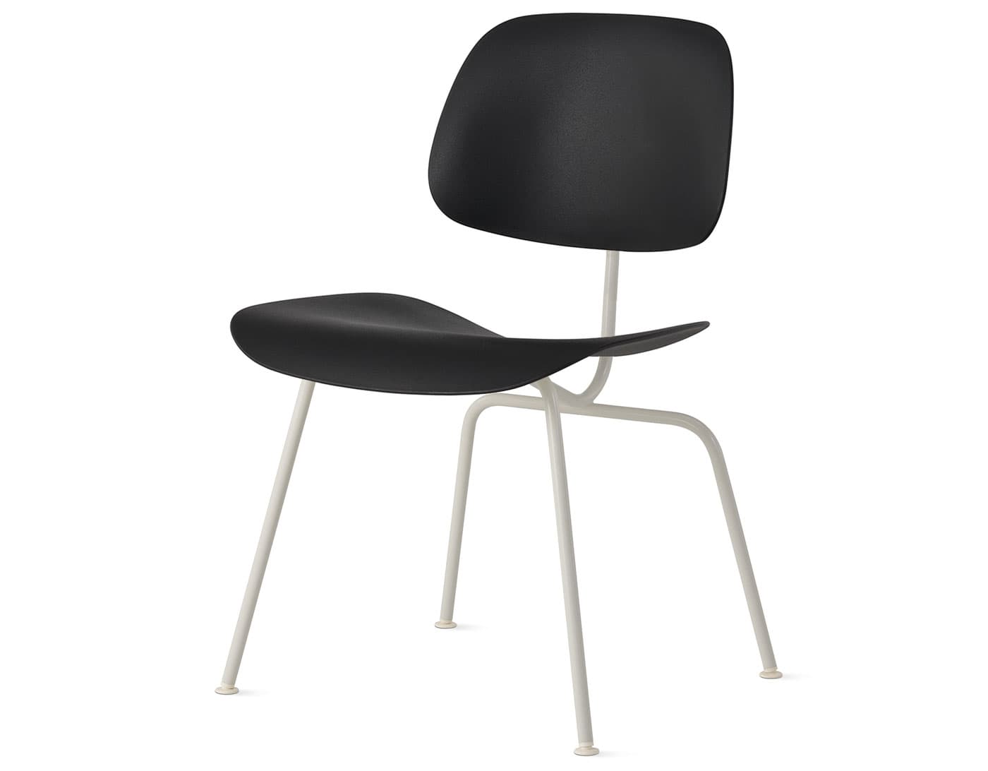 Eames Molded Plastic Dining Chair Metal Base EC-127 / white base / black seat & back