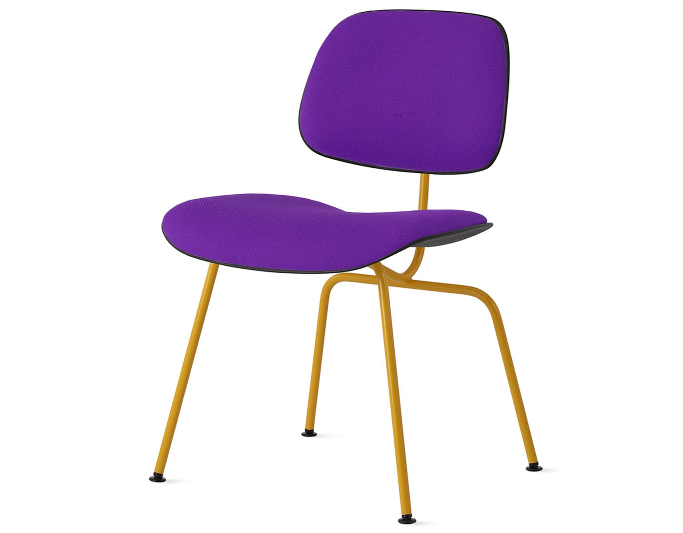 Eames Upholstered Molded Plastic Dining Chair Metal Base EC-127 / marigold base / black seat & back / hopsak, violet dark upholstery