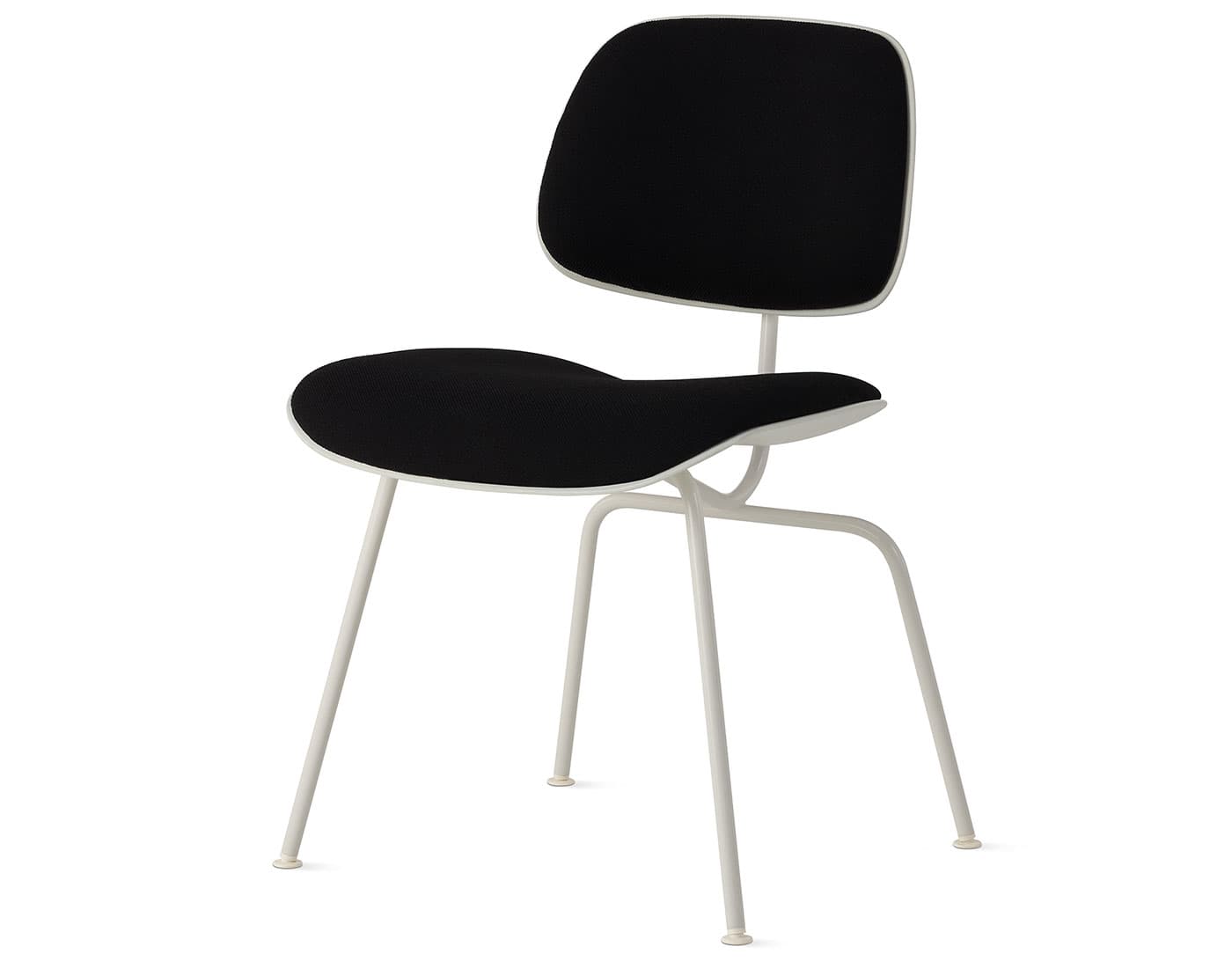 Eames Upholstered Molded Plastic Dining Chair Metal Base EC-127 / white base / white seat & back / hopsak, black upholstery