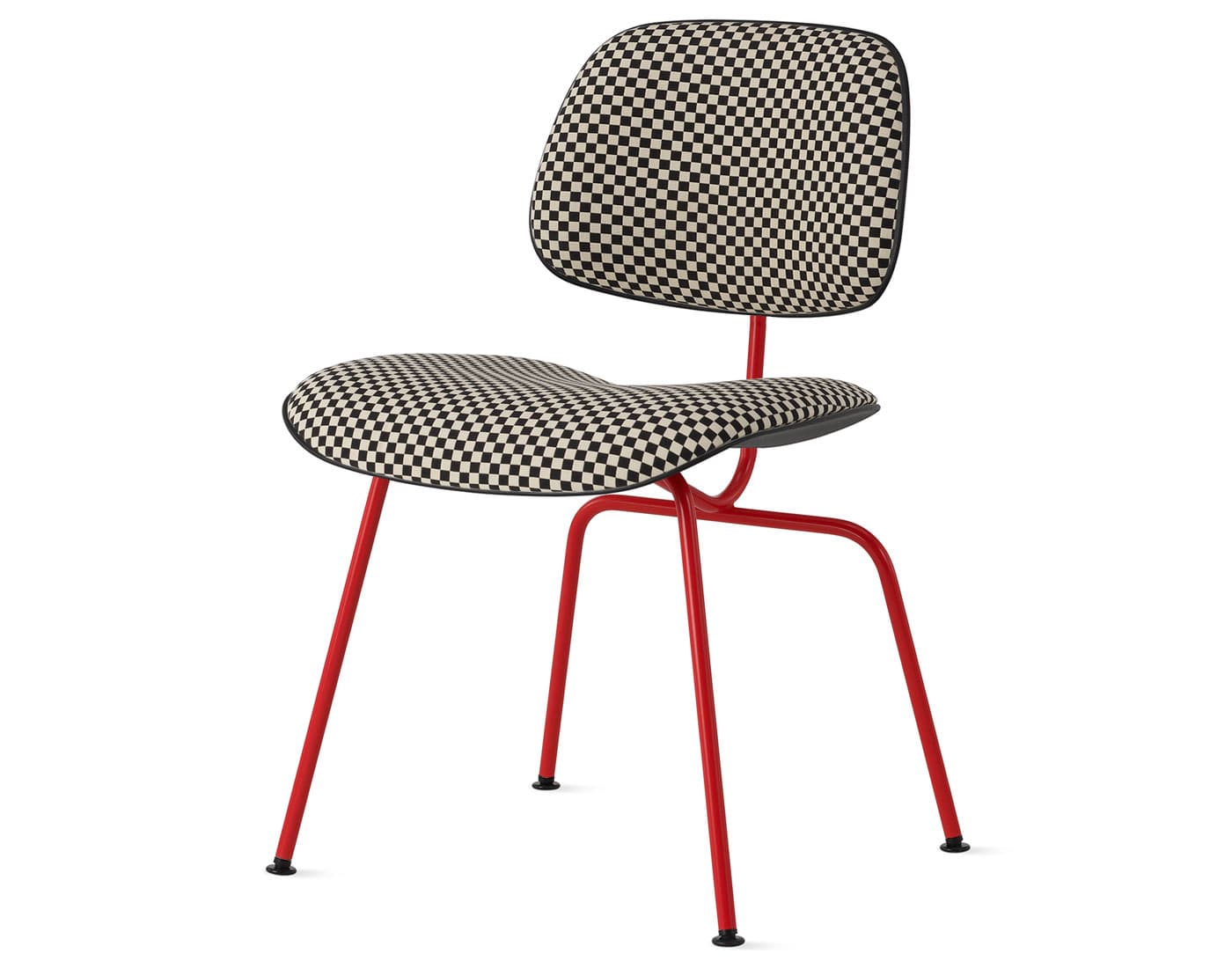 Eames Upholstered Molded Plastic Dining Chair Metal Base EC-127 / blaze base / black seat & back / checker, black/white upholstery