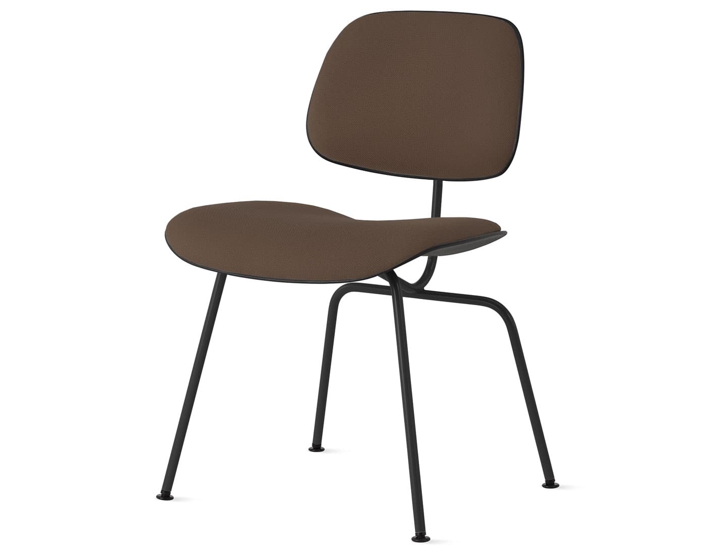 Eames Upholstered Molded Plastic Dining Chair Metal Base EC-127 / ultra black base / black seat & back / hopsak, sepia dark upholstery