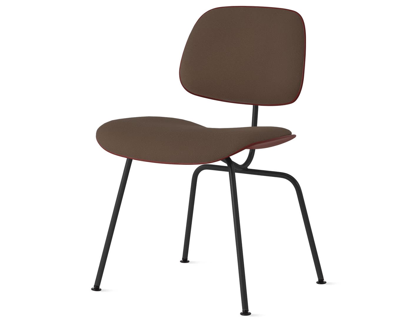 Eames Upholstered Molded Plastic Dining Chair Metal Base EC-127 / ultra black base / brick red seat & back / hopsak, sepia dark upholstery