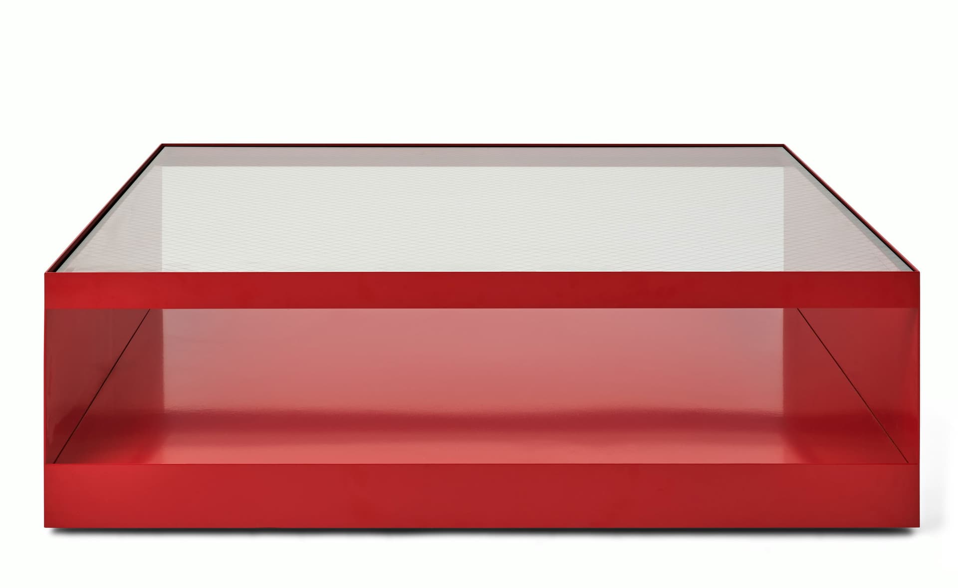 D'Urso Occasional Table / 48" square, 14.5" height - wired glass / crimson base