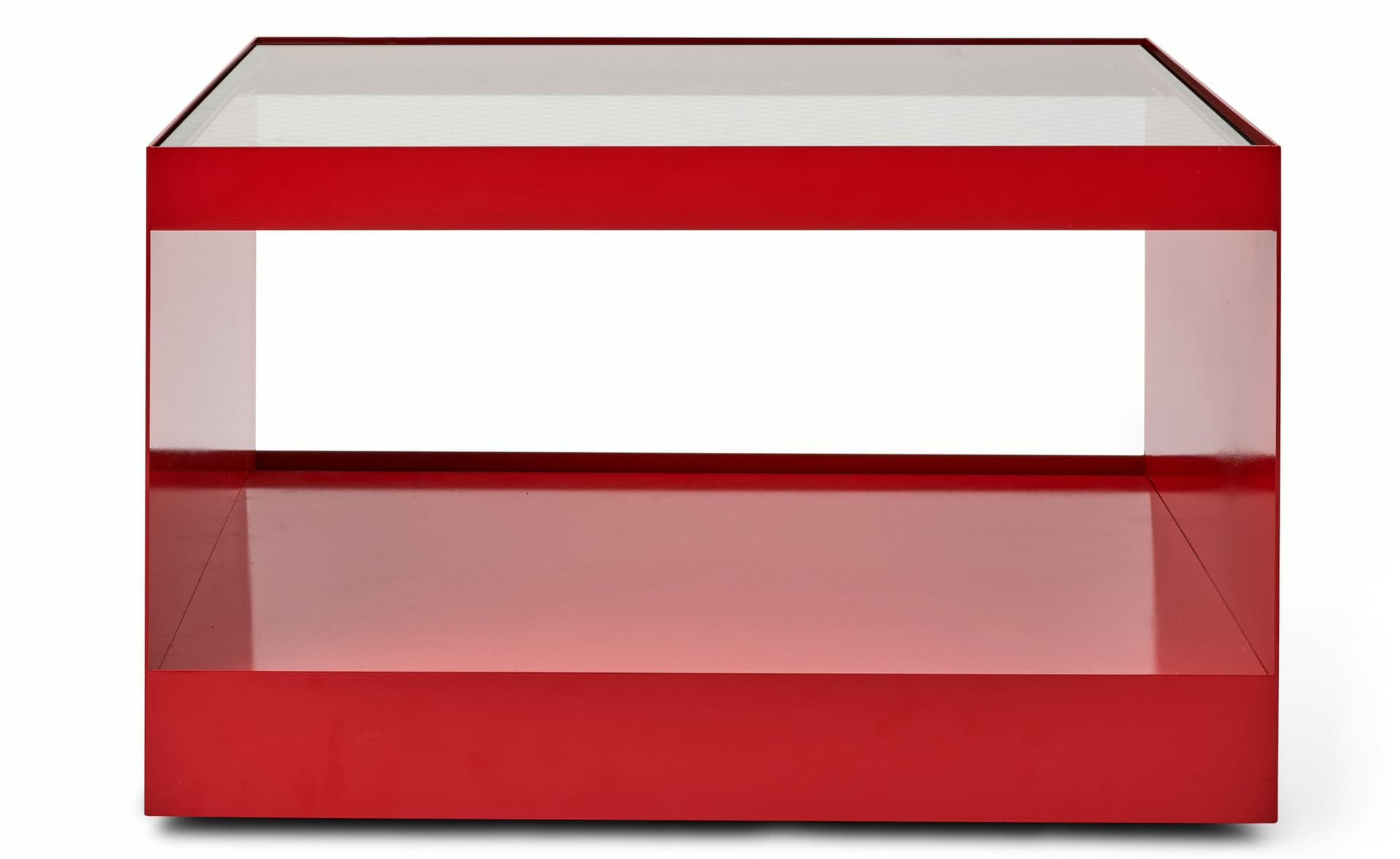 D'Urso Occasional Table / 27" square, 16" height - wired glass / crimson base