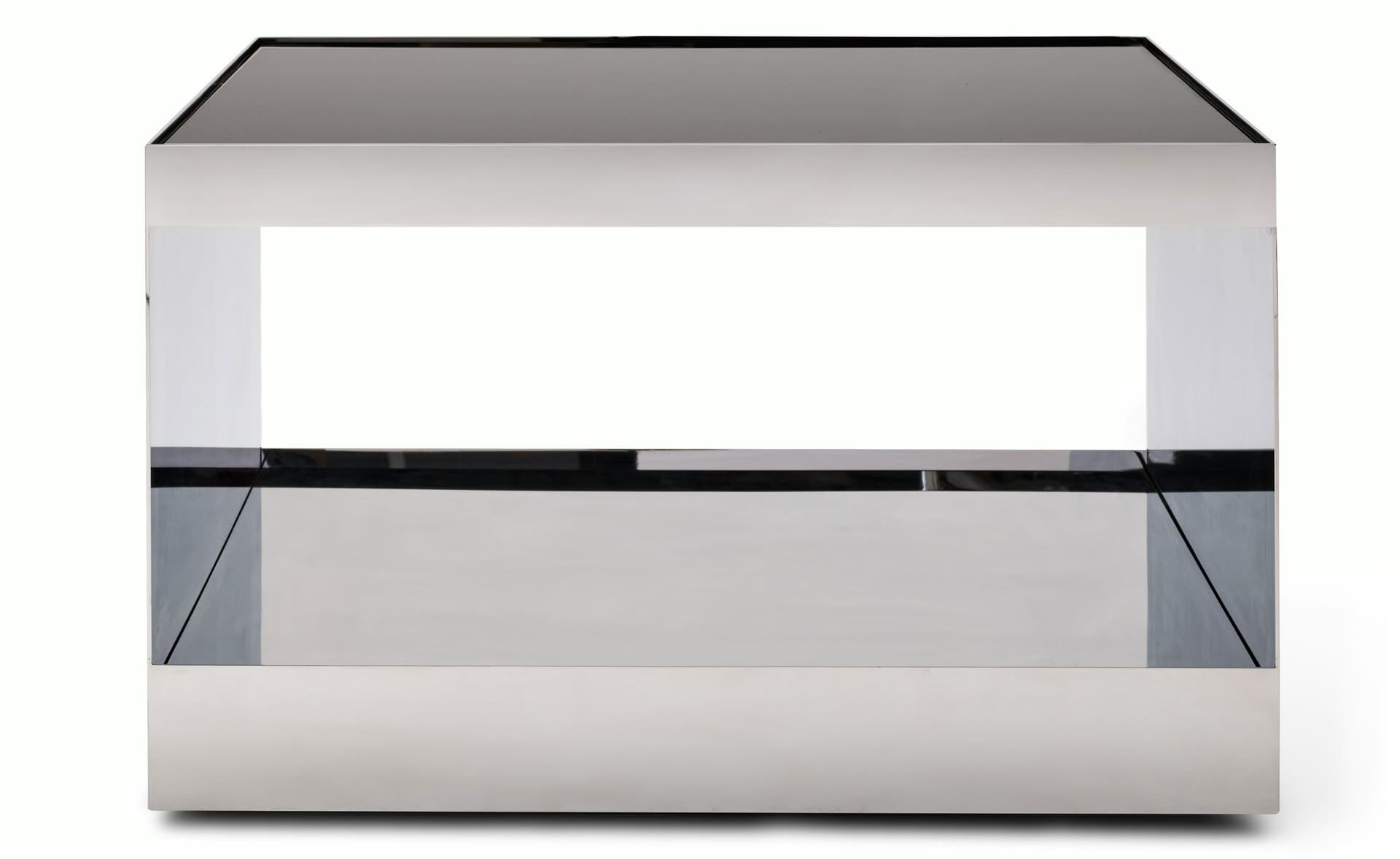 D'Urso Occasional Table / 27" square, 16" height - black painted glass / stainless steel base