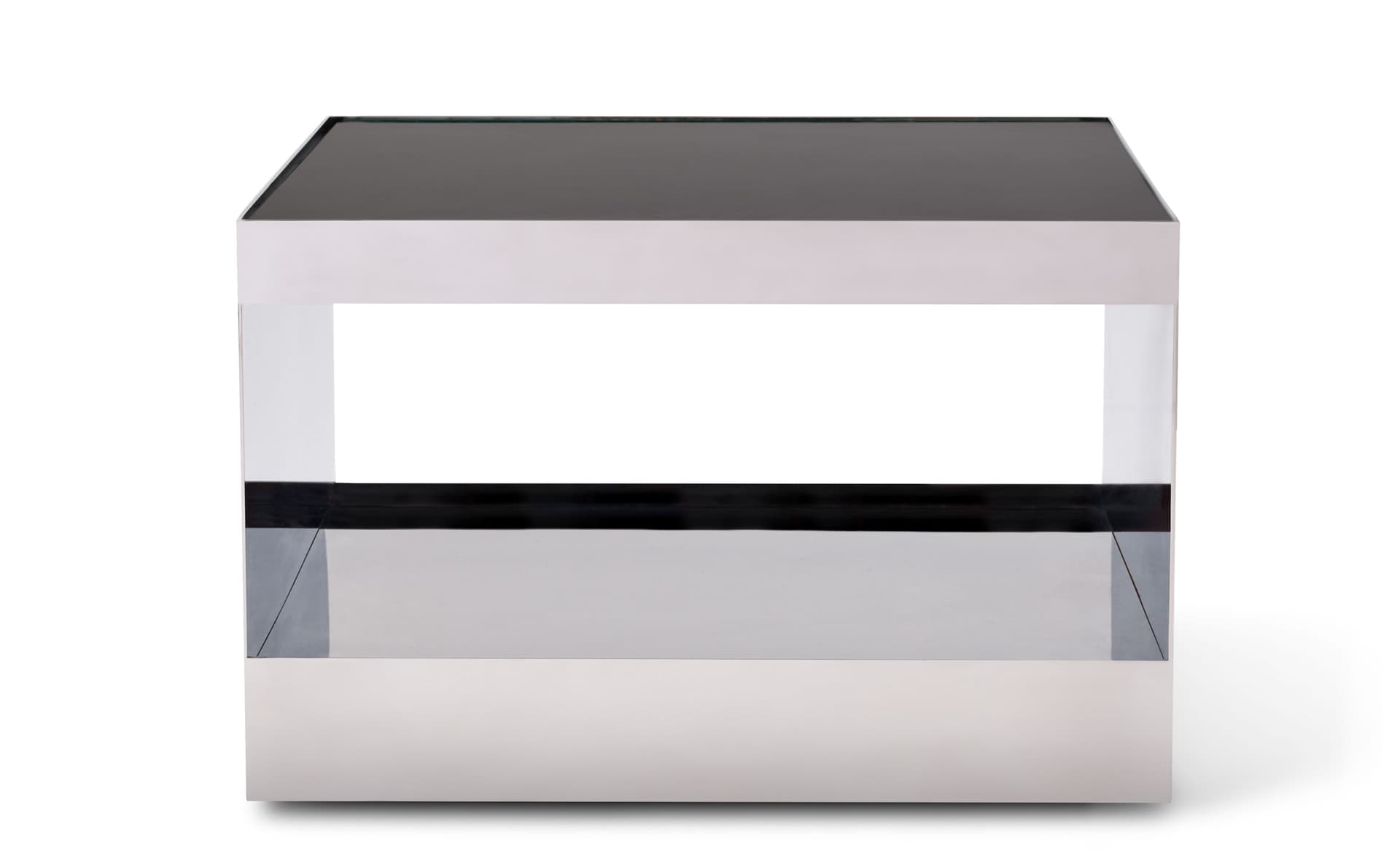 D'Urso Occasional Table / 22" square, 14.5" height - black painted glass / stainless steel base