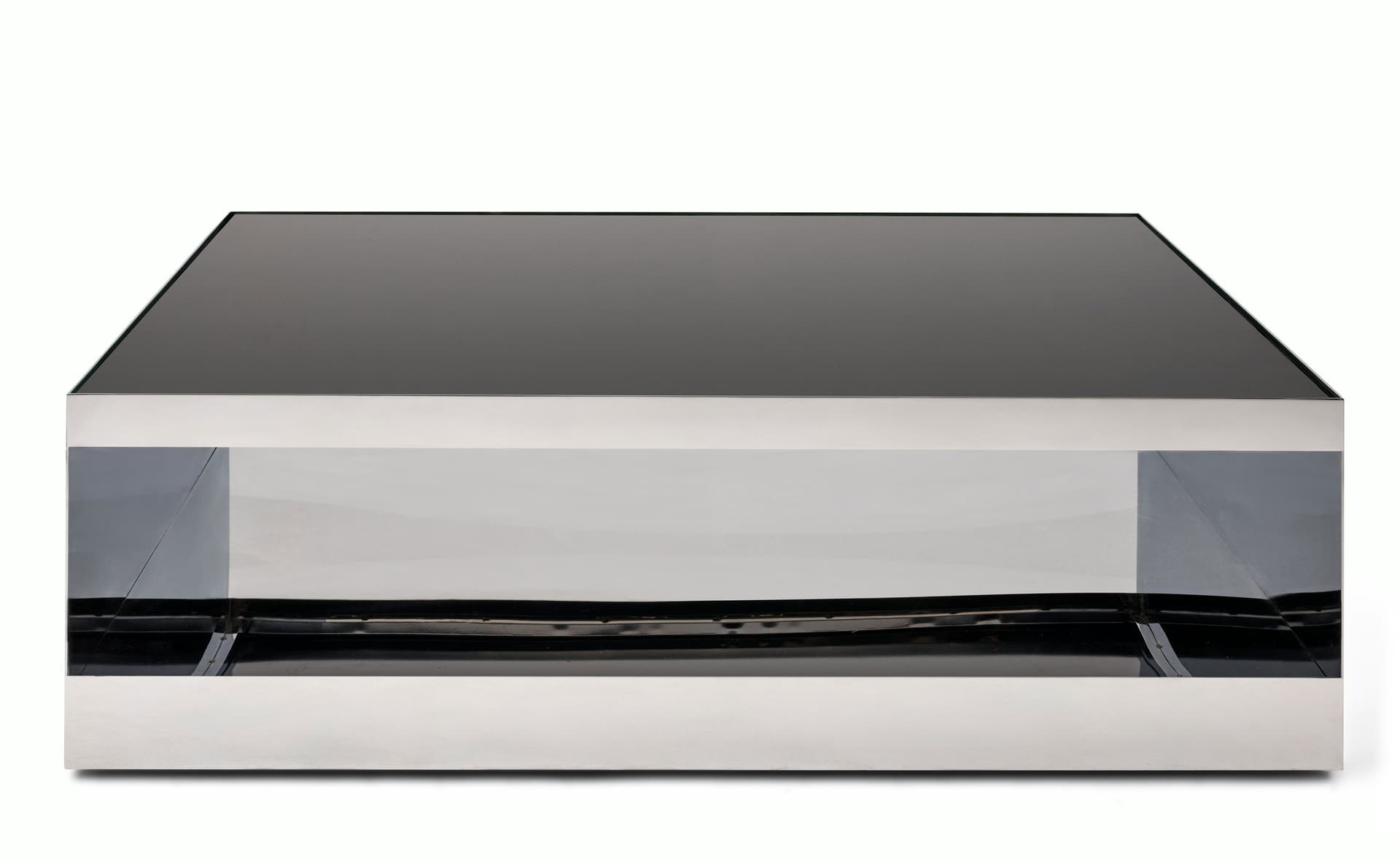 D'Urso Occasional Table / 48" square, 14.5" height - black painted glass / stainless steel base