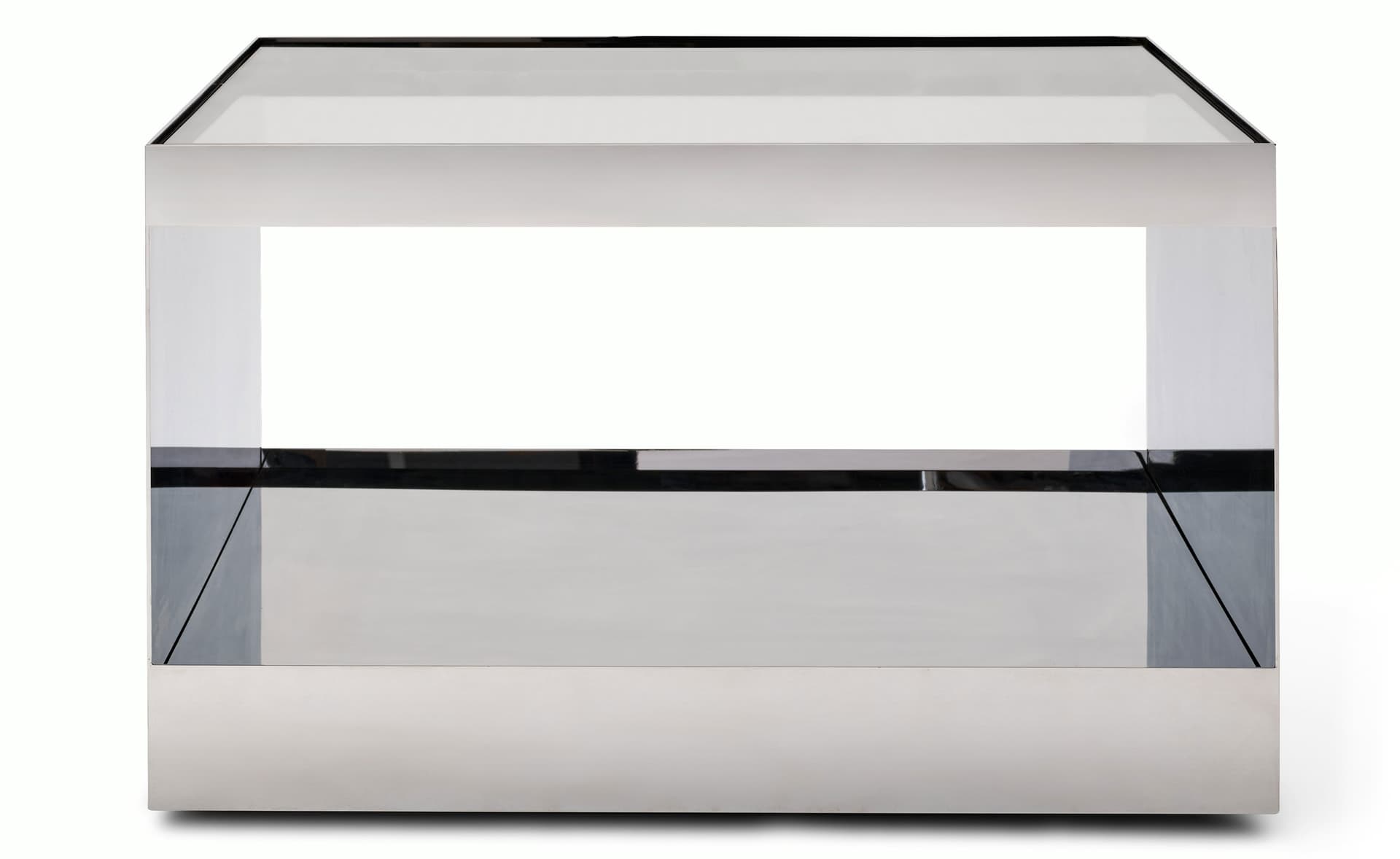 D'Urso Occasional Table / 27" square, 16" height - clear glass / stainless steel base