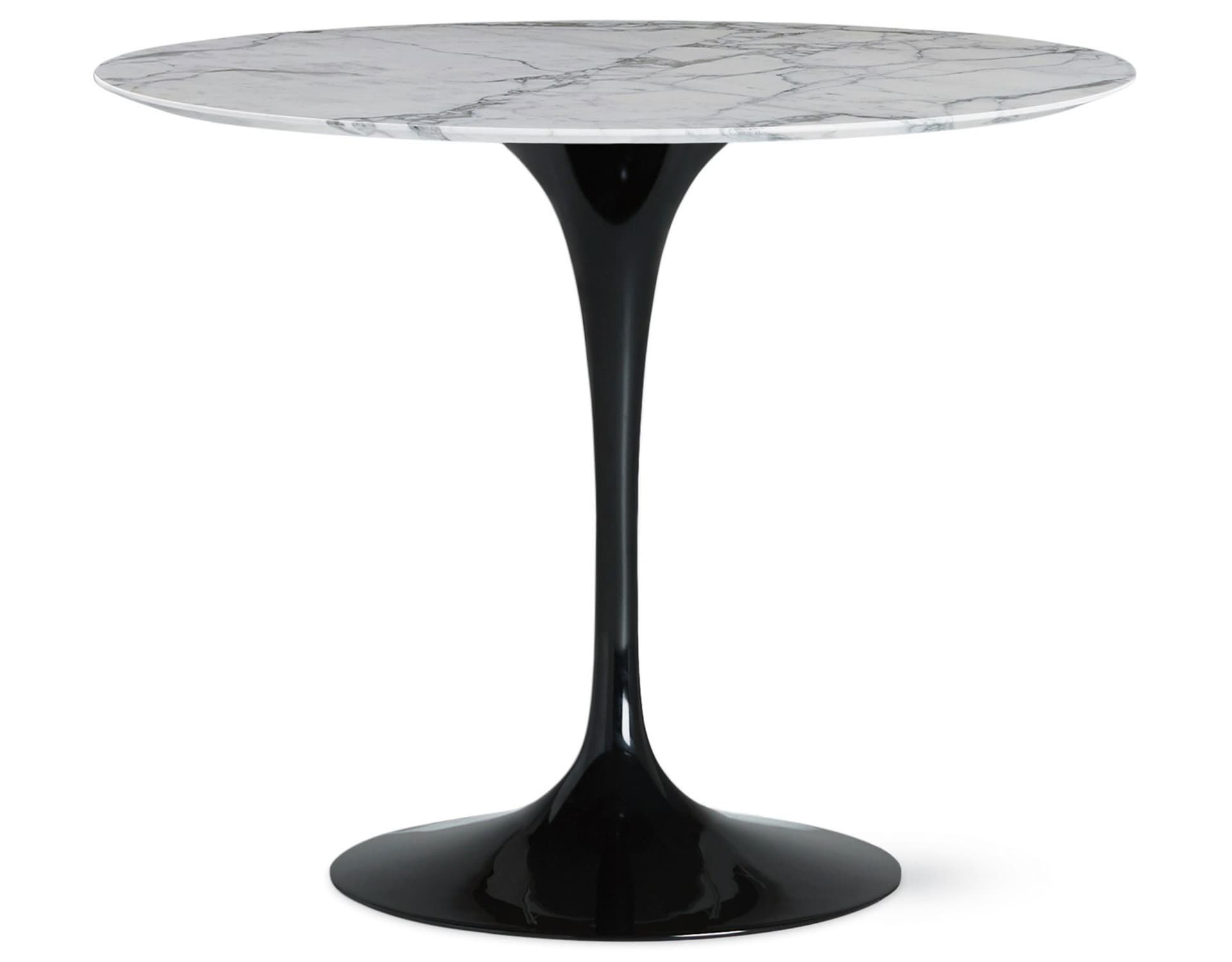 saarinen dining table - 35" round / high gloss - black / satin marble - arabescato