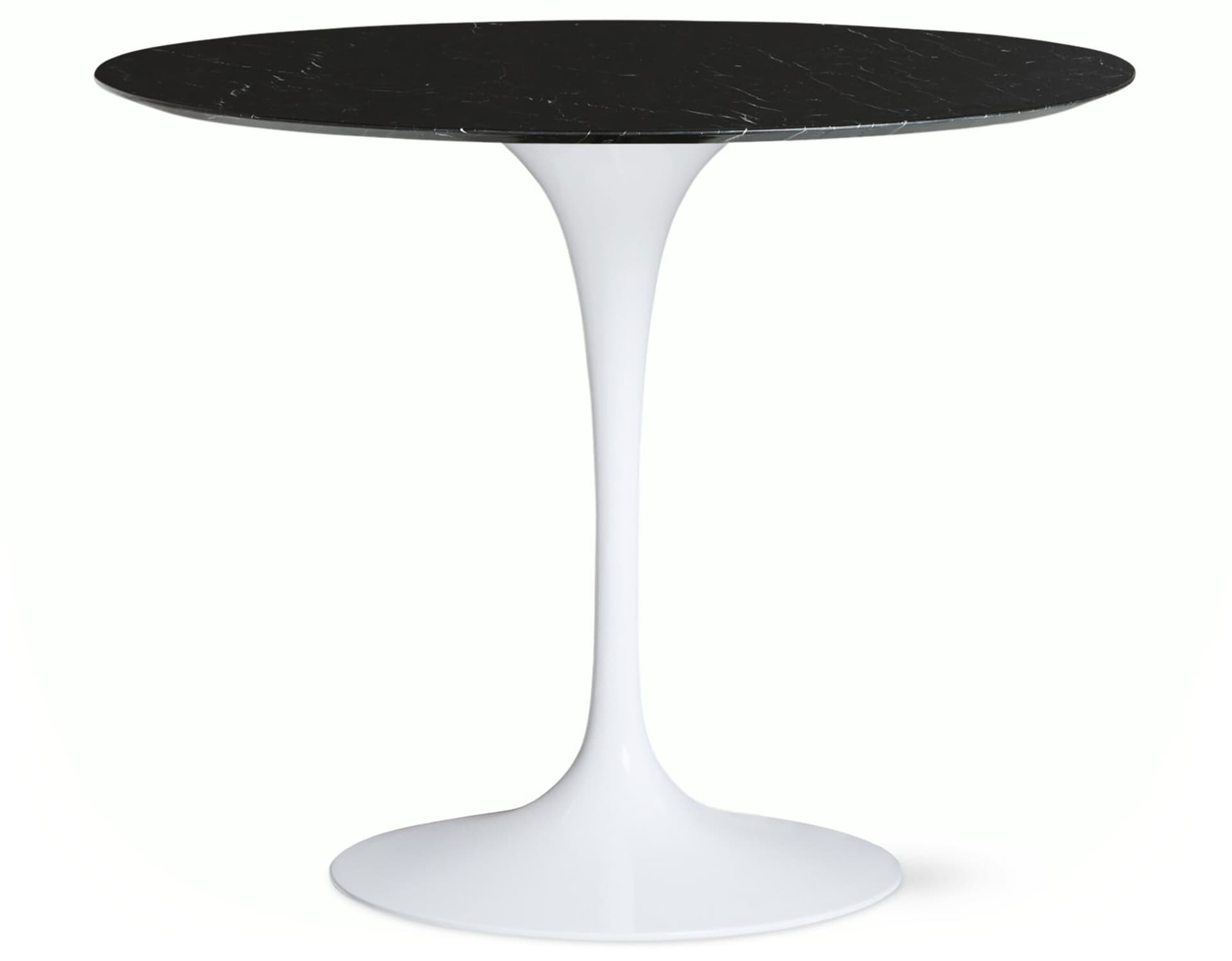 saarinen dining table - 35" round / high gloss - white / satin marble - nero marquina