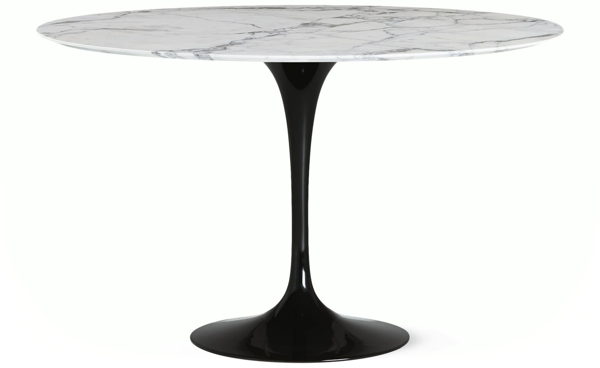 saarinen dining table - 47" round / high gloss - black / satin marble - arabescato