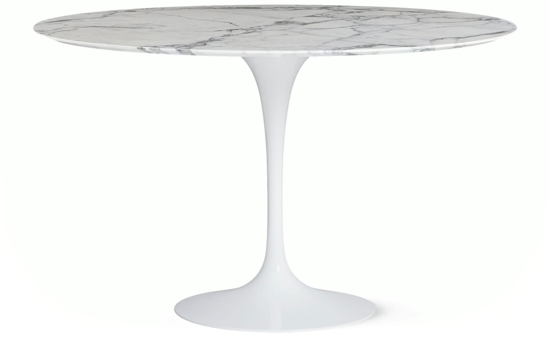 saarinen dining table - 47" round / high gloss - white / satin marble - arabescato
