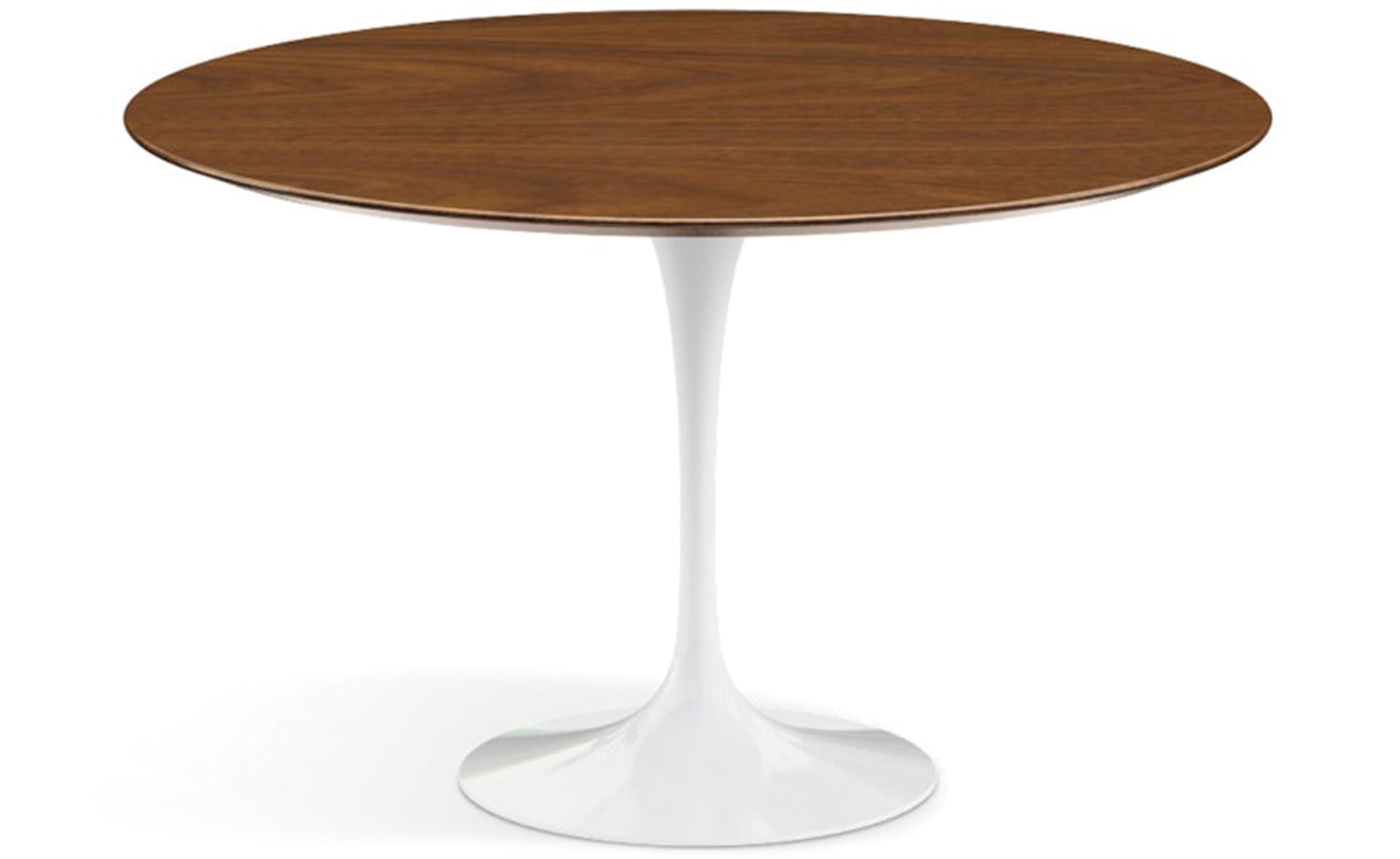 saarinen dining table - 47" round / high gloss - white / veneer - light walnut