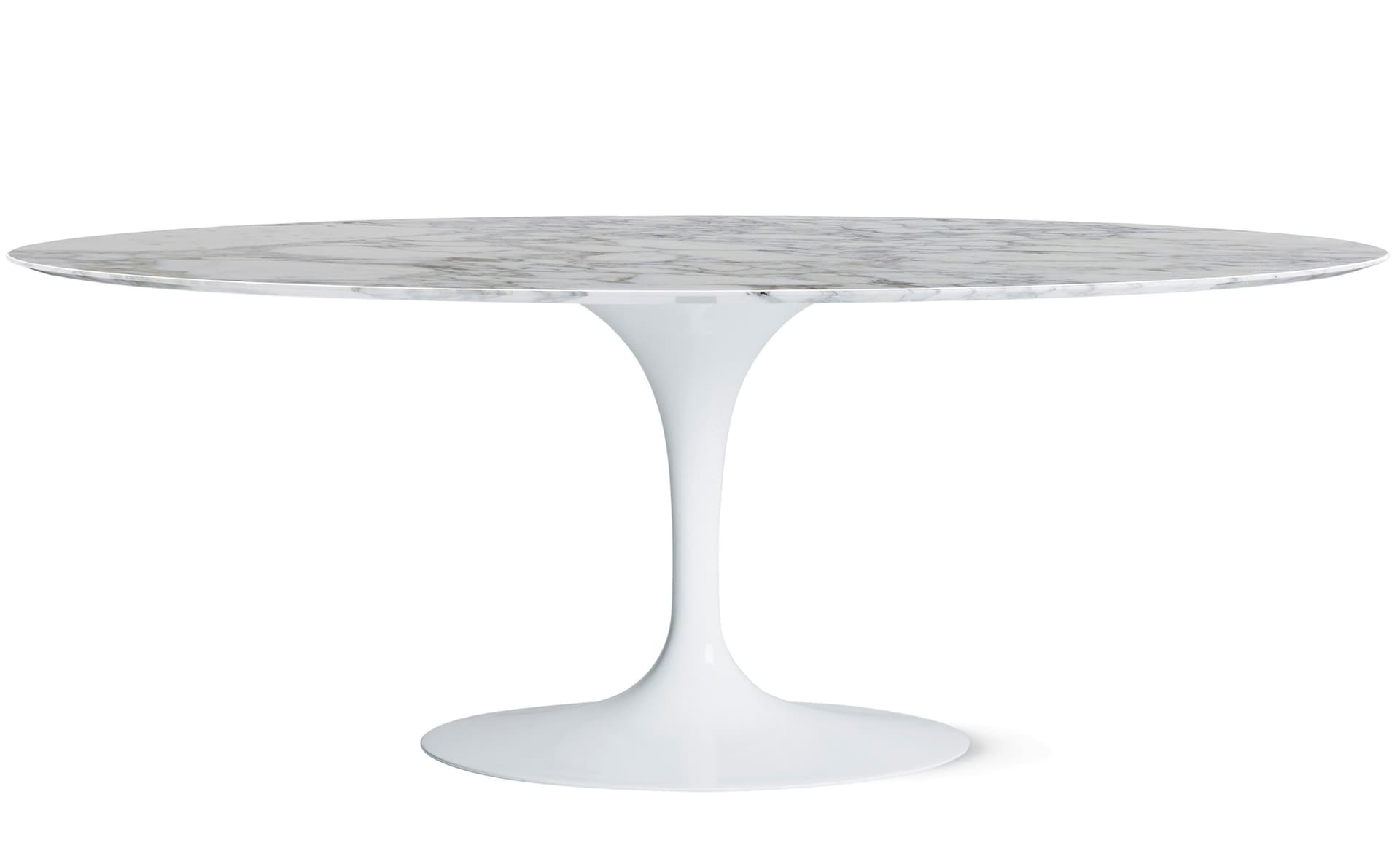 saarinen dining table - 78" oval / high gloss - white / satin marble - arabescato