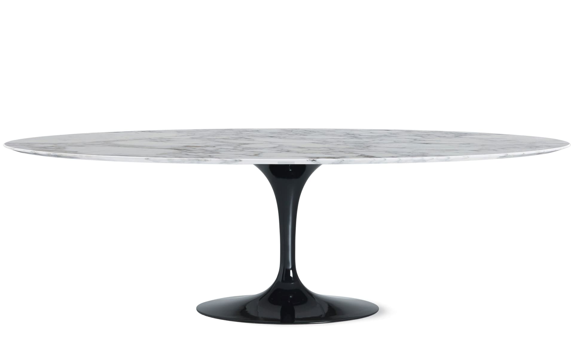 saarinen dining table - 96" oval / high gloss - black / satin marble - arabescato