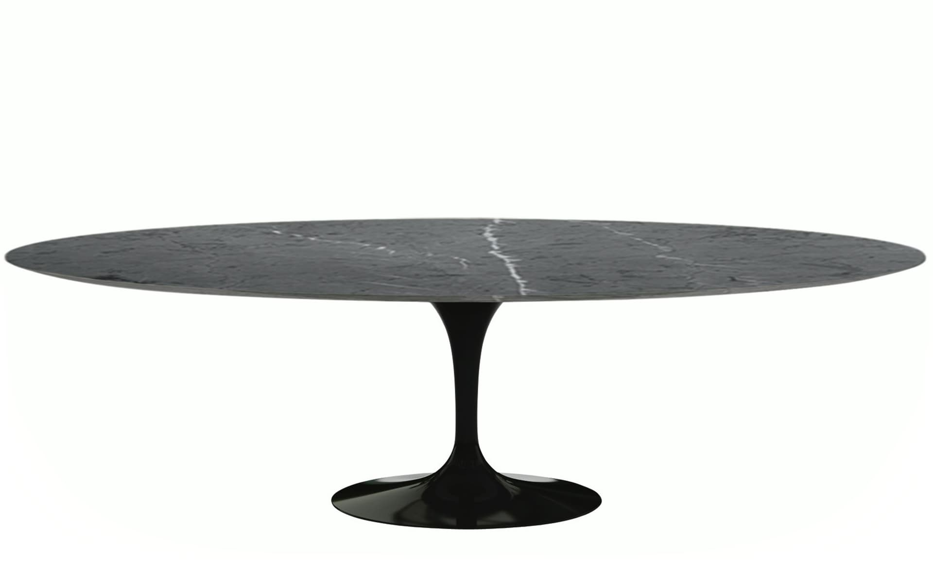 saarinen dining table - 96" oval / high gloss - black / satin marble - grigio marquina