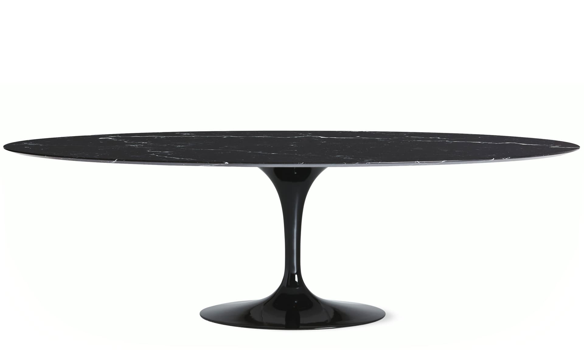 saarinen dining table - 96" oval / high gloss - black / satin marble - nero marquina