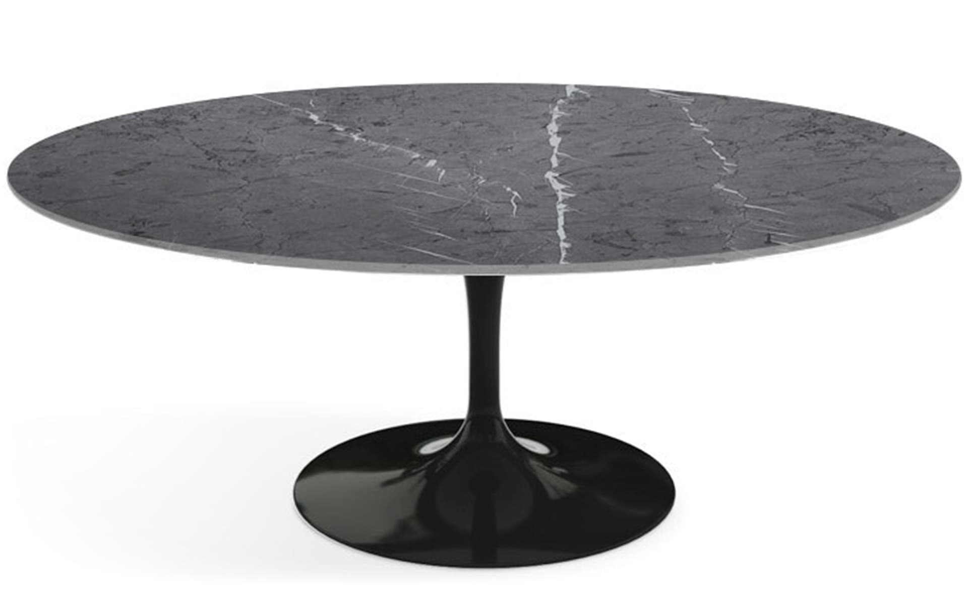 saarinen coffee table - 42" oval / high gloss - black / satin marble - grigio marquina