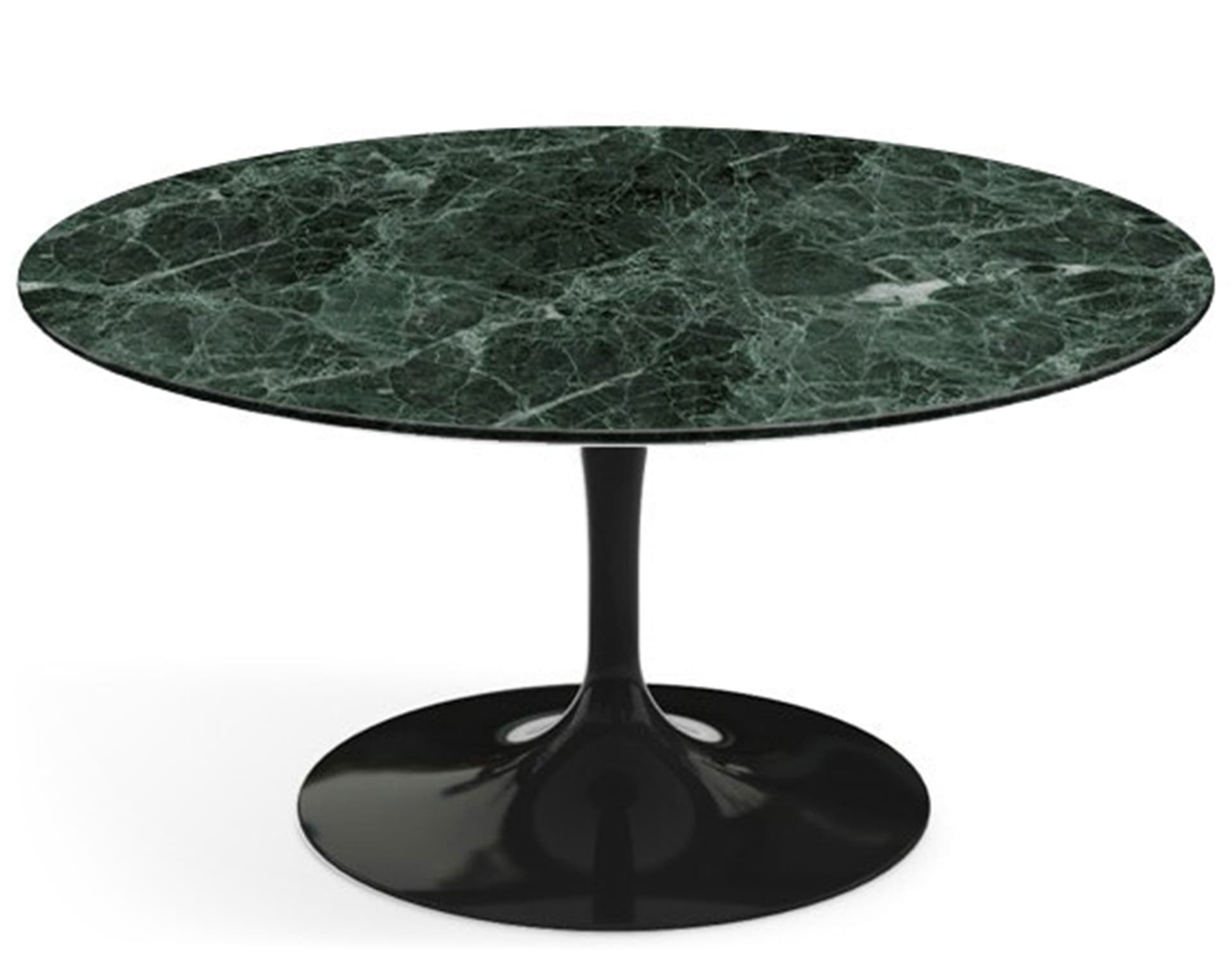 saarinen coffee table - 35" round / high gloss - black / satin marble - verde alpi