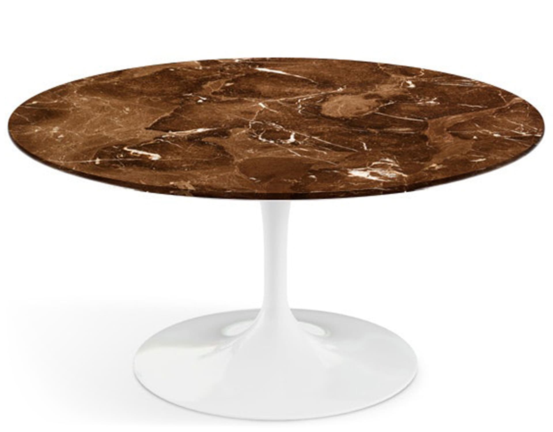 saarinen coffee table - 35" round / high gloss - white / polished marble - espresso