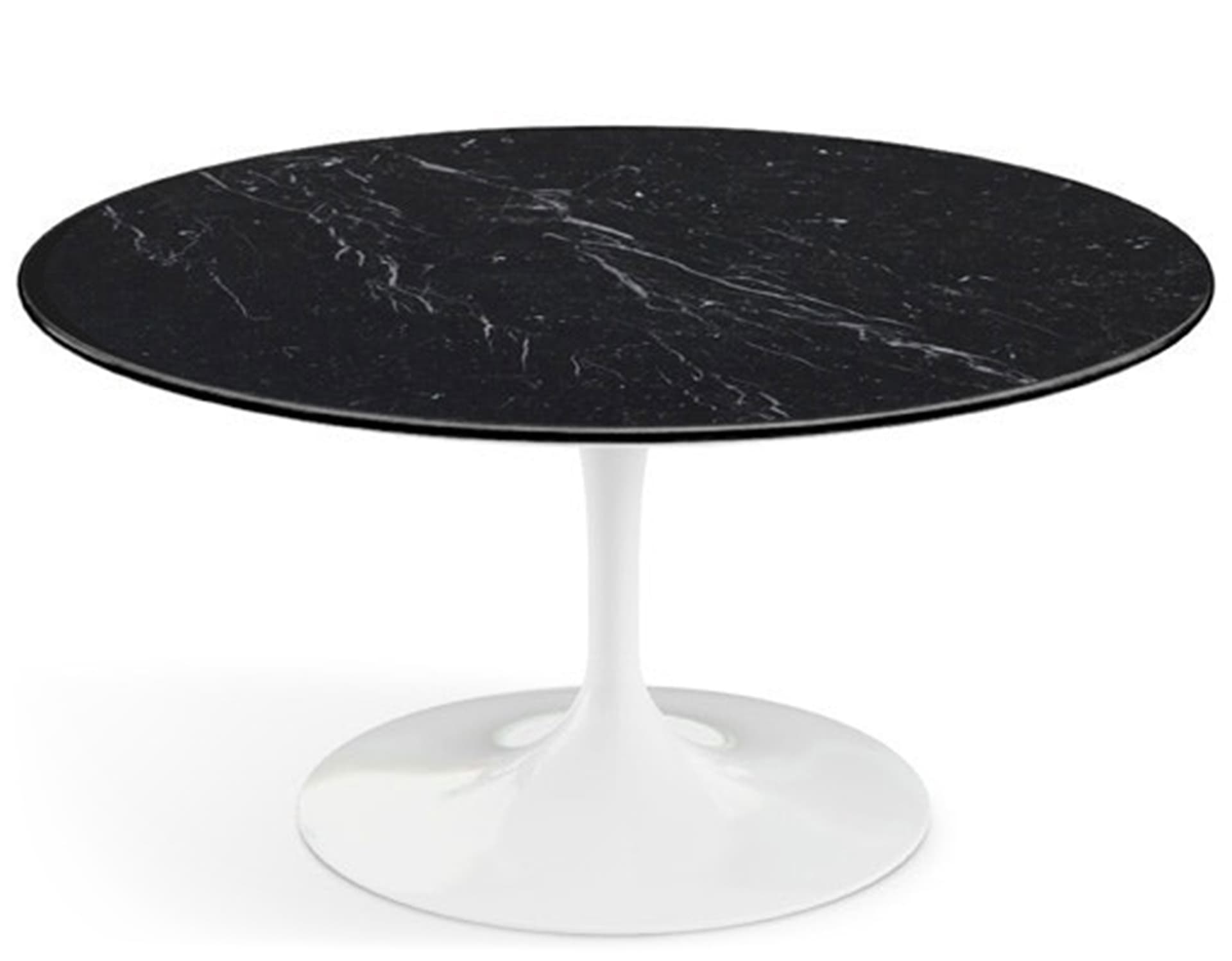 saarinen coffee table - 35" round / high gloss - white / satin marble - nero marquina