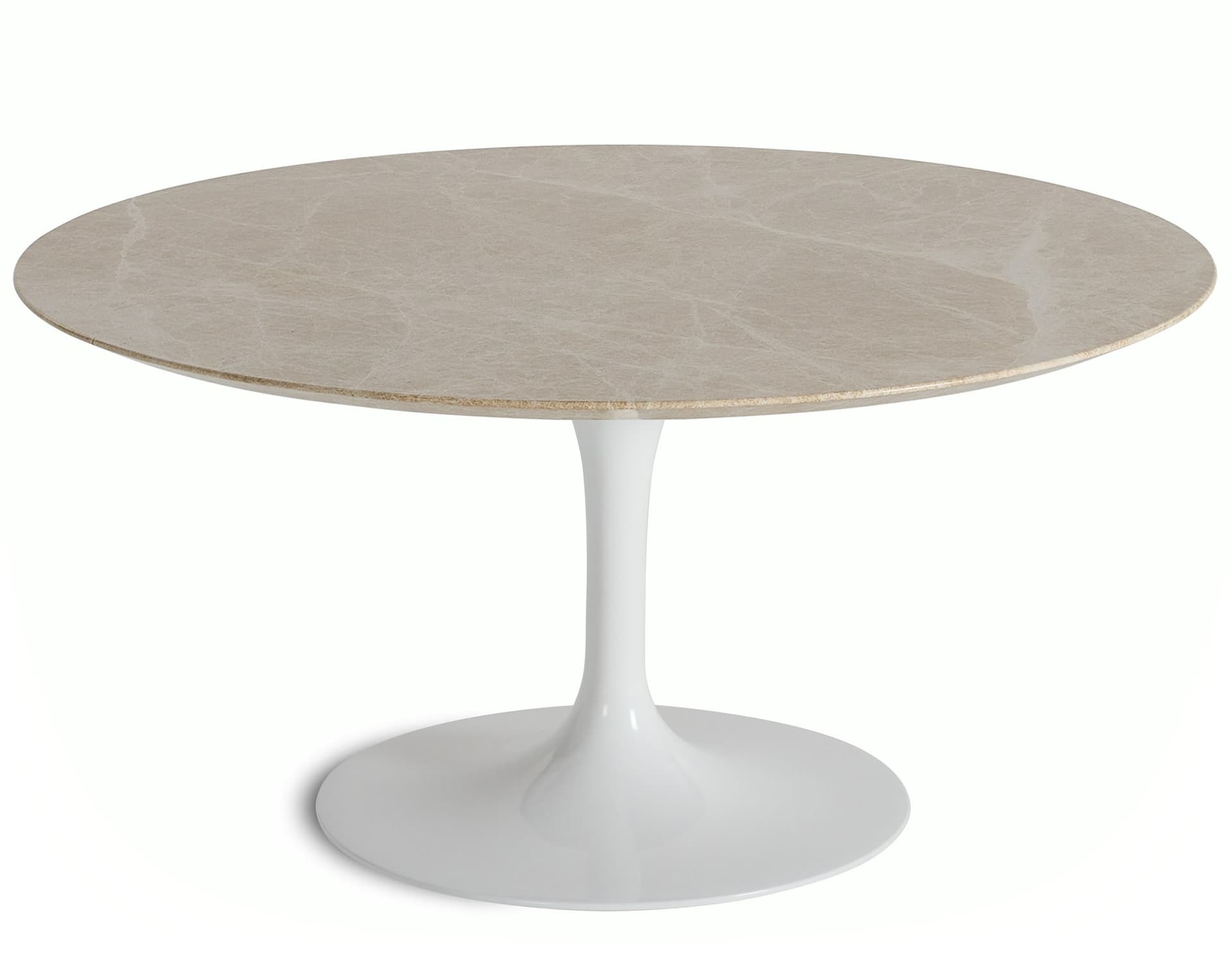 saarinen coffee table - 35" round / high gloss - white / satin marble - emperador light