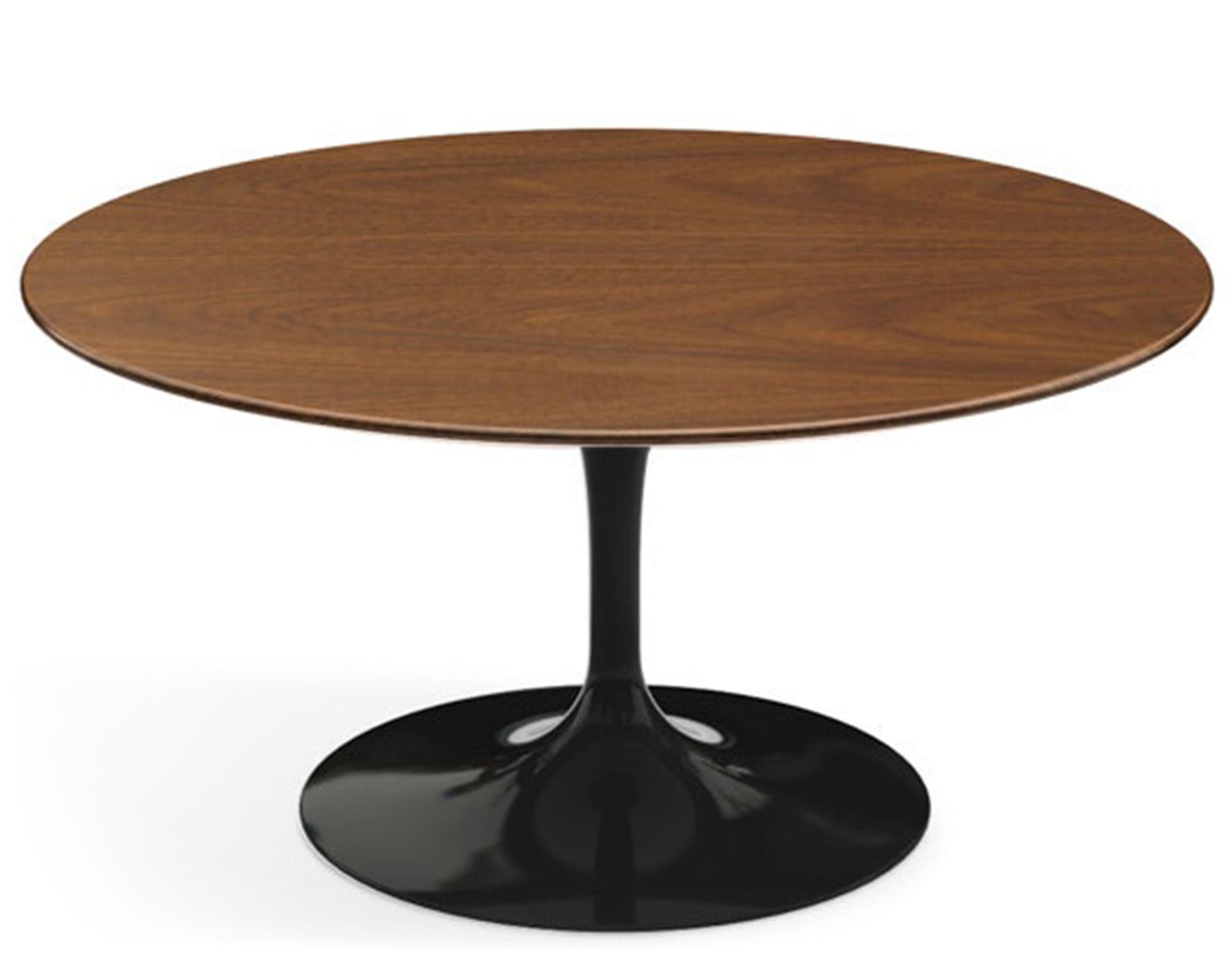 saarinen coffee table - 35" round / high gloss - black / veneer - light walnut