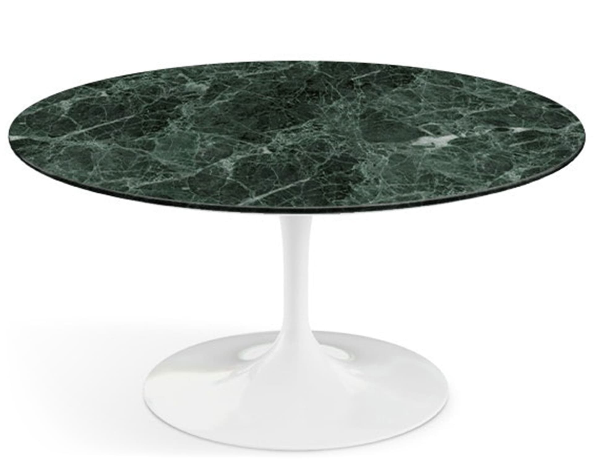 saarinen coffee table - 35" round / high gloss - white / satin marble - verde alpi