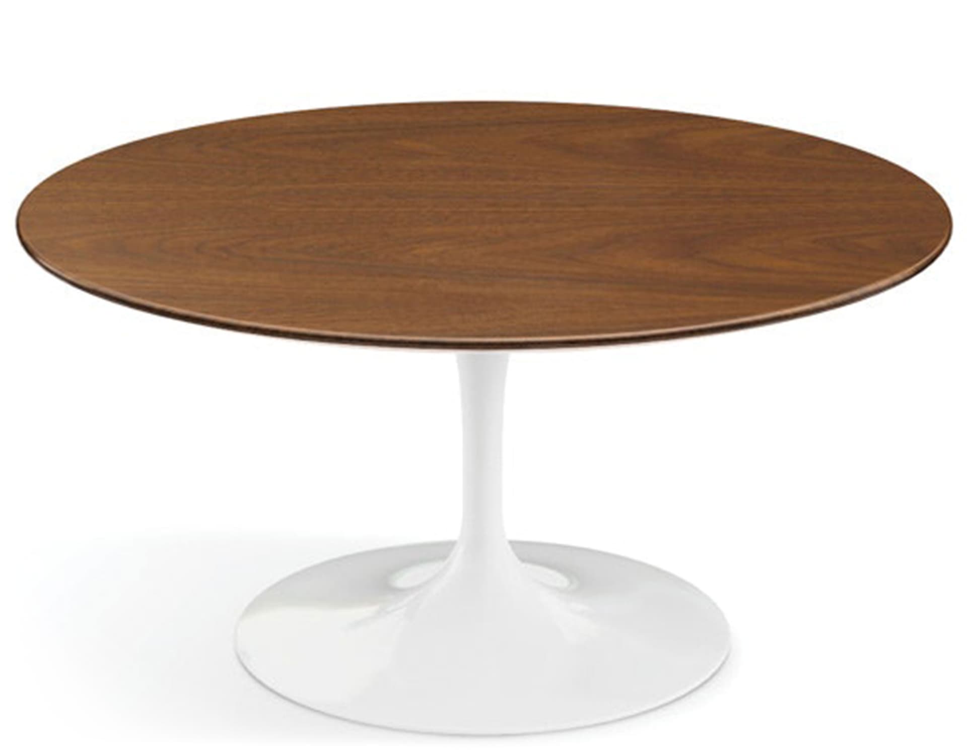 saarinen coffee table - 35" round / high gloss - white / veneer - light walnut