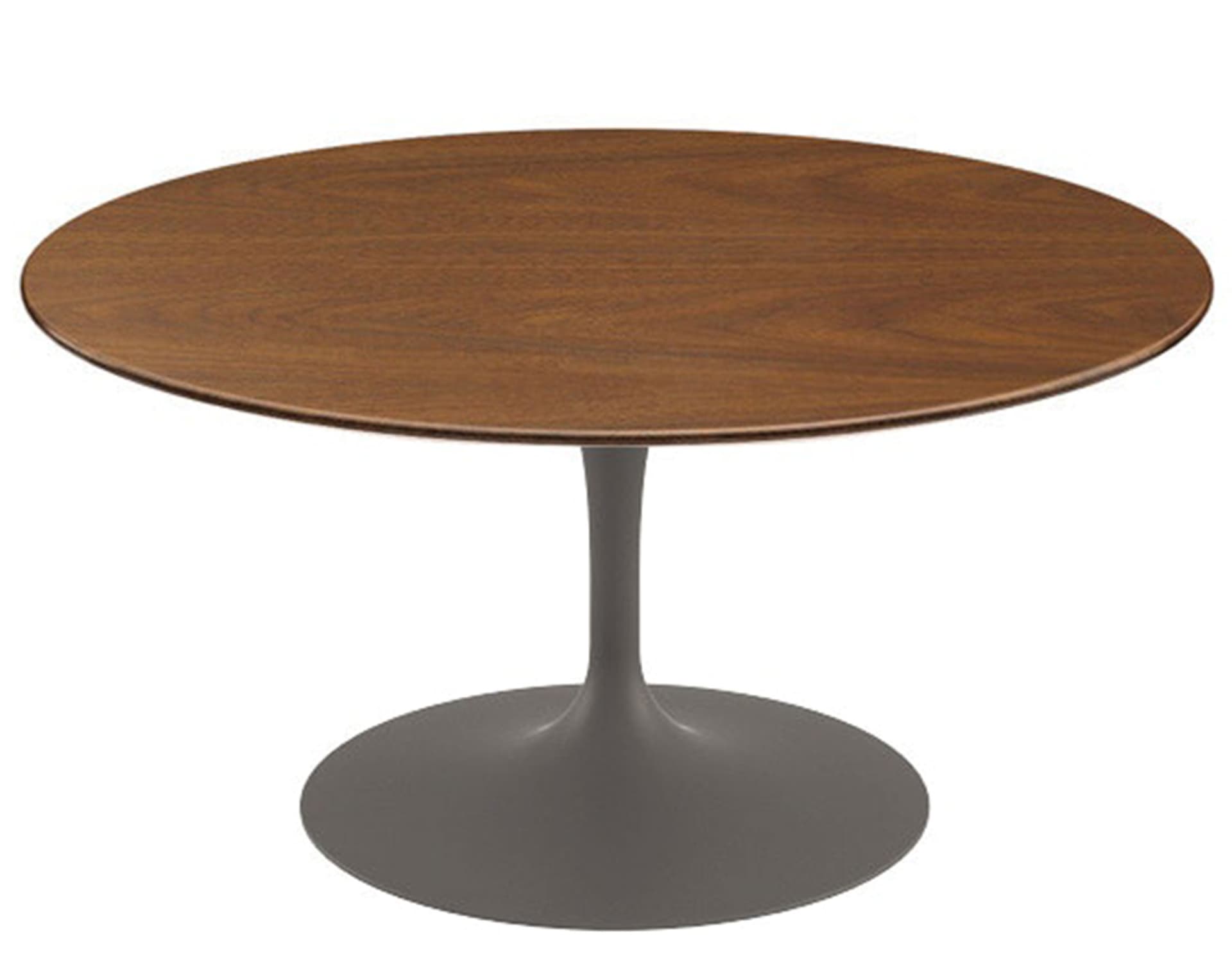 saarinen coffee table - 35" round / satin - grey / veneer - light walnut