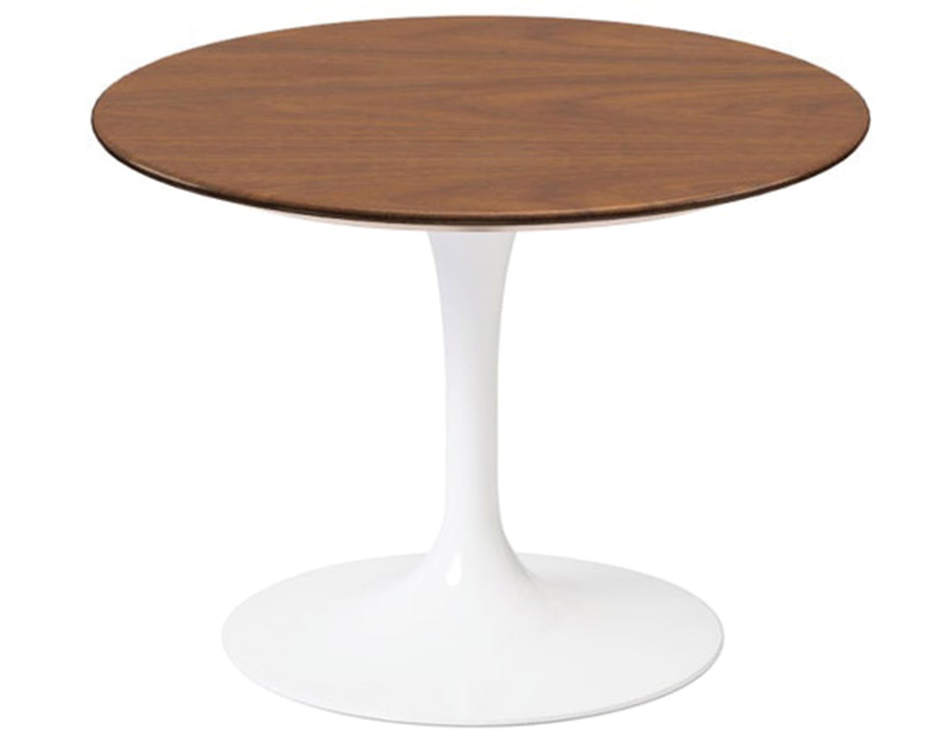 saarinen coffee table - 20" round / high gloss - white / veneer - light walnut