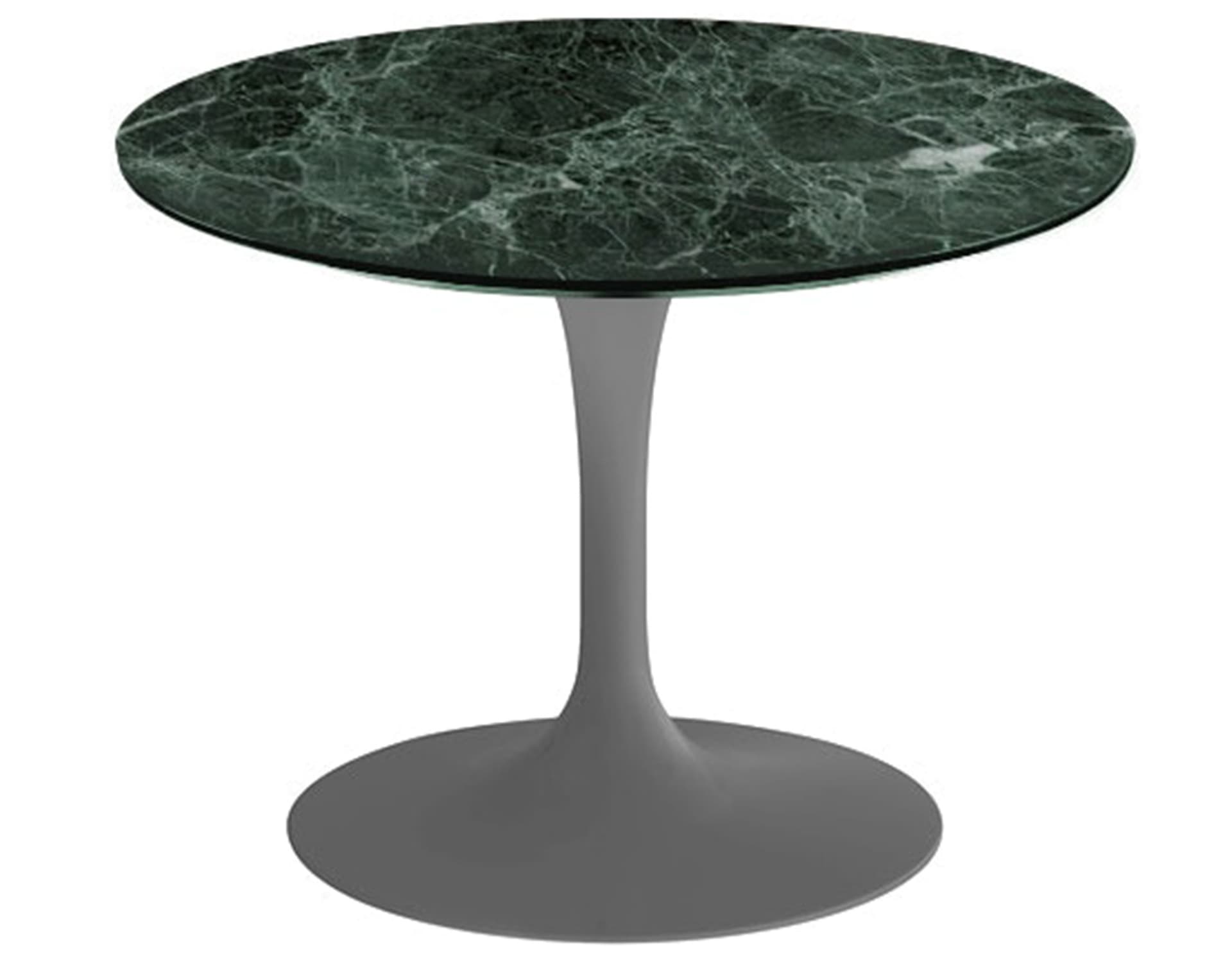 saarinen coffee table - 20" round / satin - grey / polished marble - verde alpi