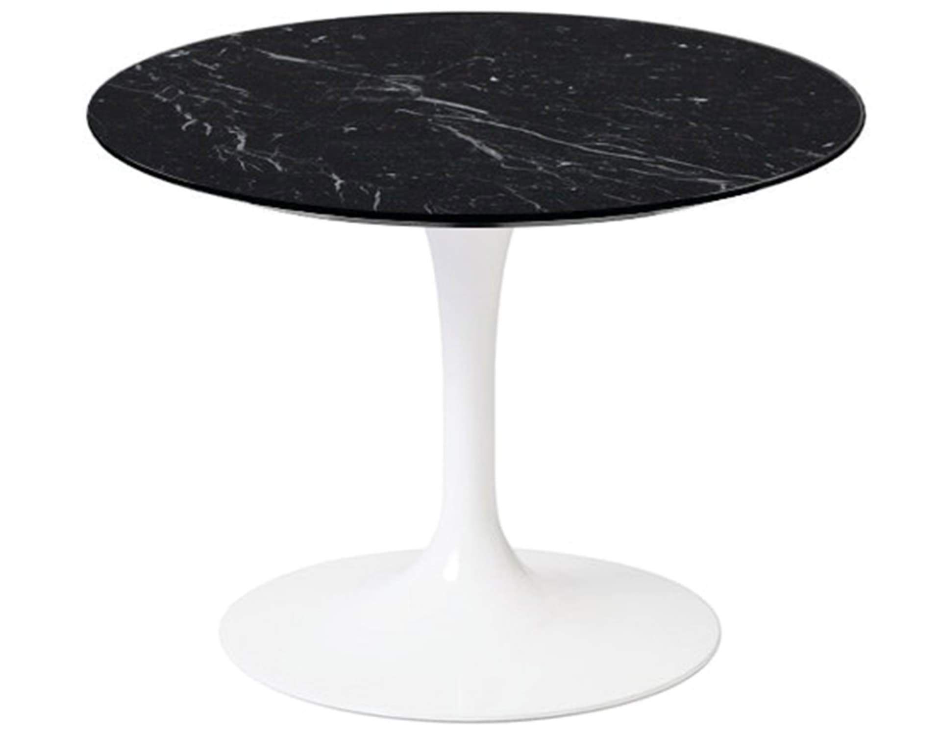 saarinen coffee table - 20" round / high gloss - white / polished marble - nero marquina