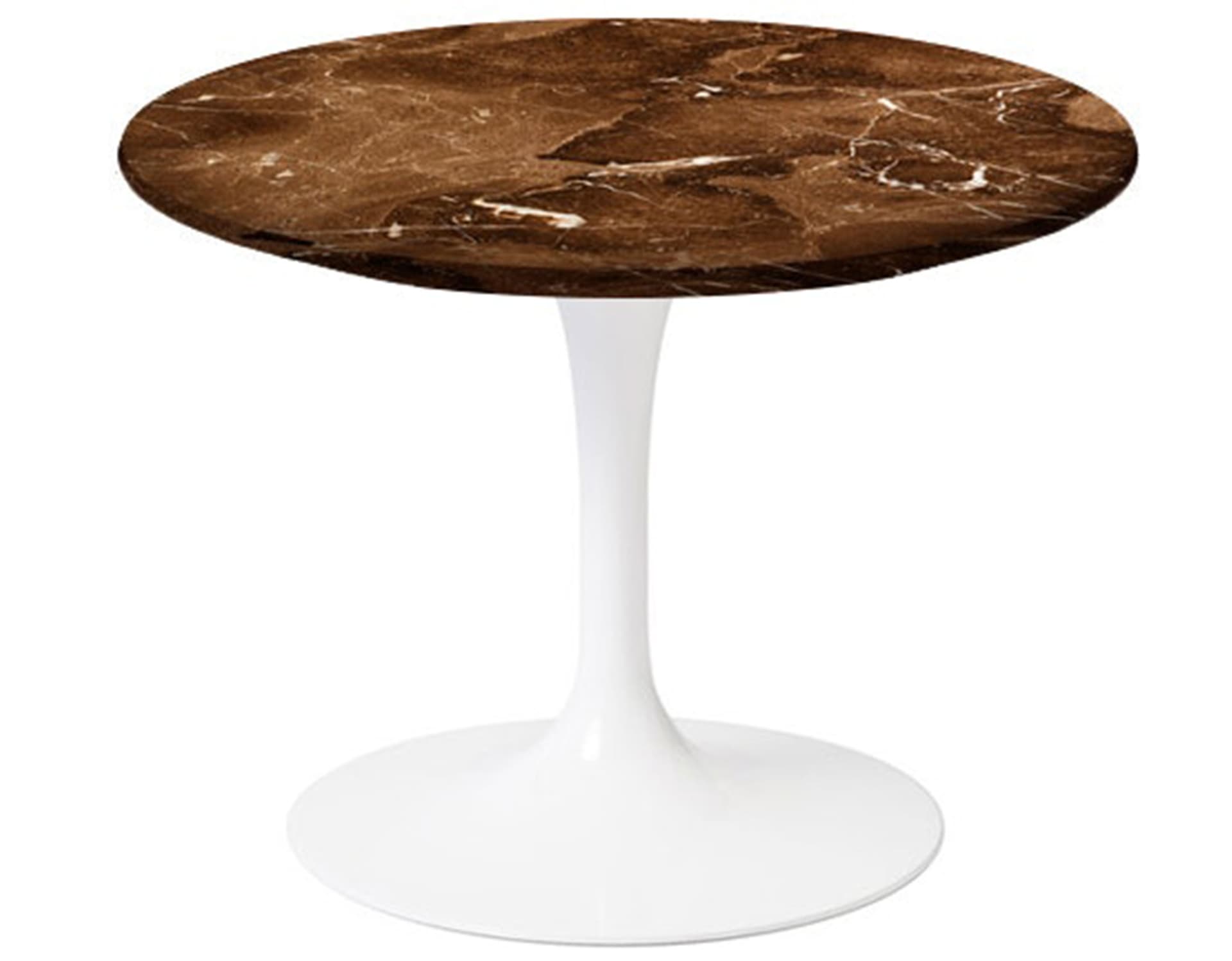 saarinen coffee table - 20" round / high gloss - white / polished marble - espresso