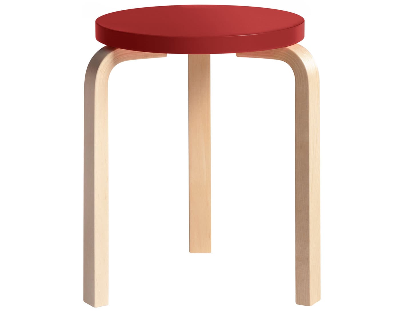alvar aalto stool 60 / red lacquer top / natural birch legs