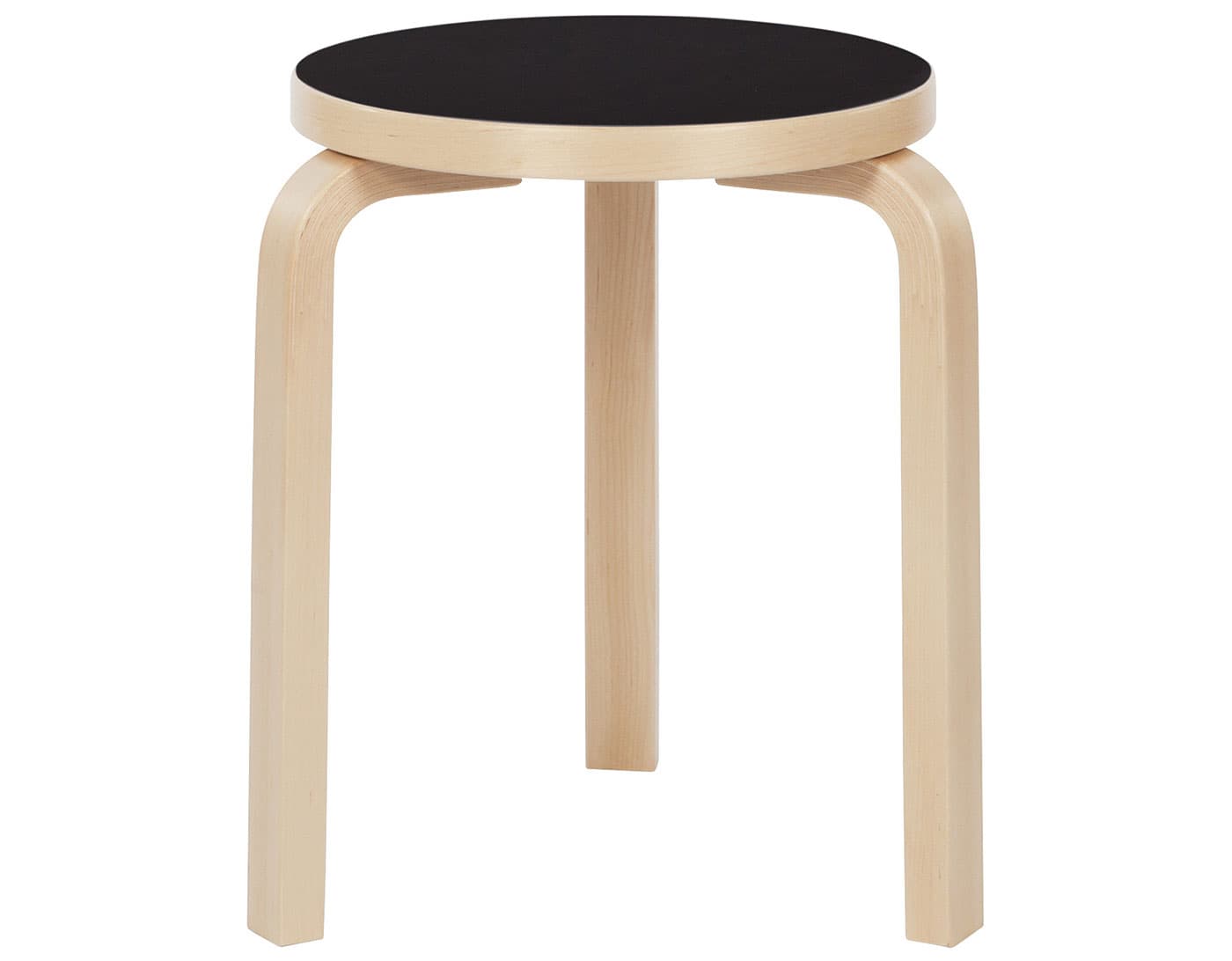 alvar aalto stool 60 / black linoleum top / natural birch legs