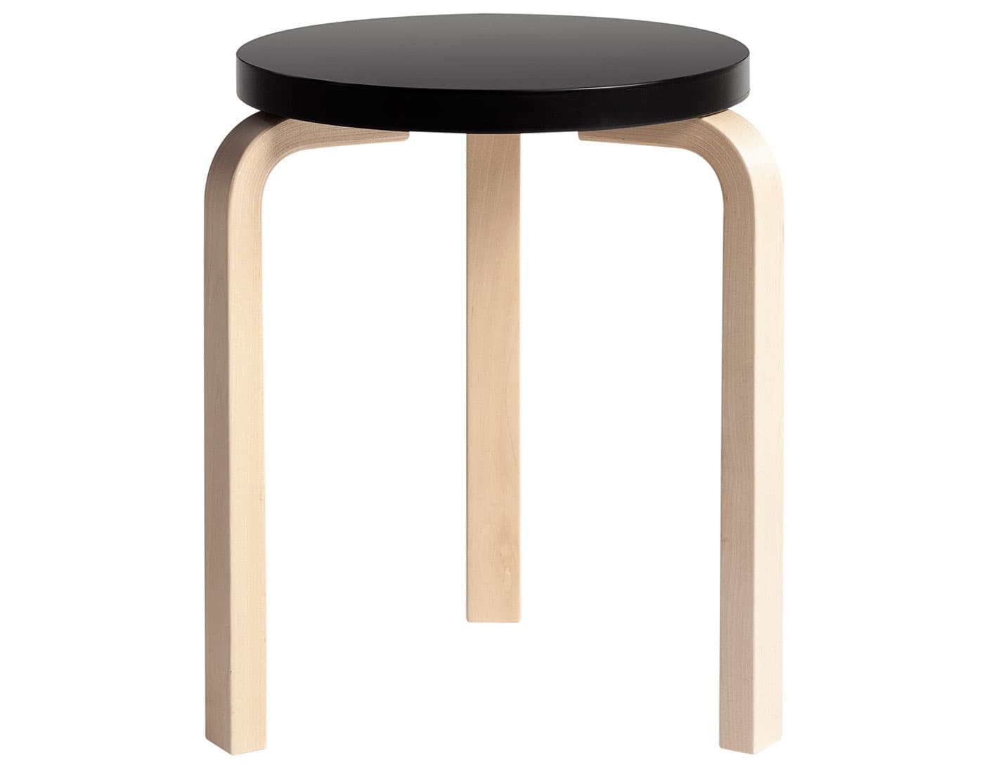 alvar aalto stool 60 / black lacquer top / natural birch legs