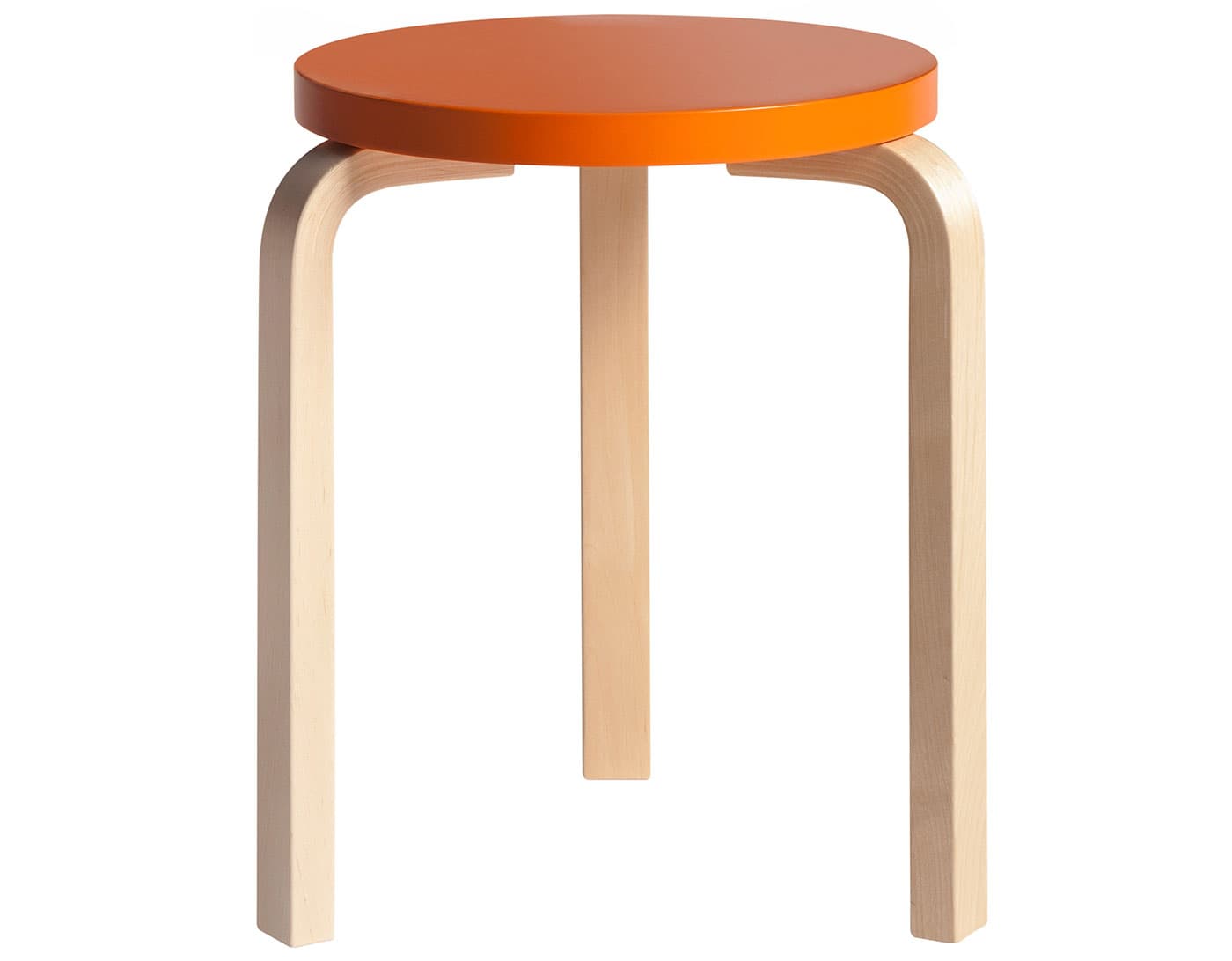 alvar aalto stool 60 / orange lacquer top / natural birch legs