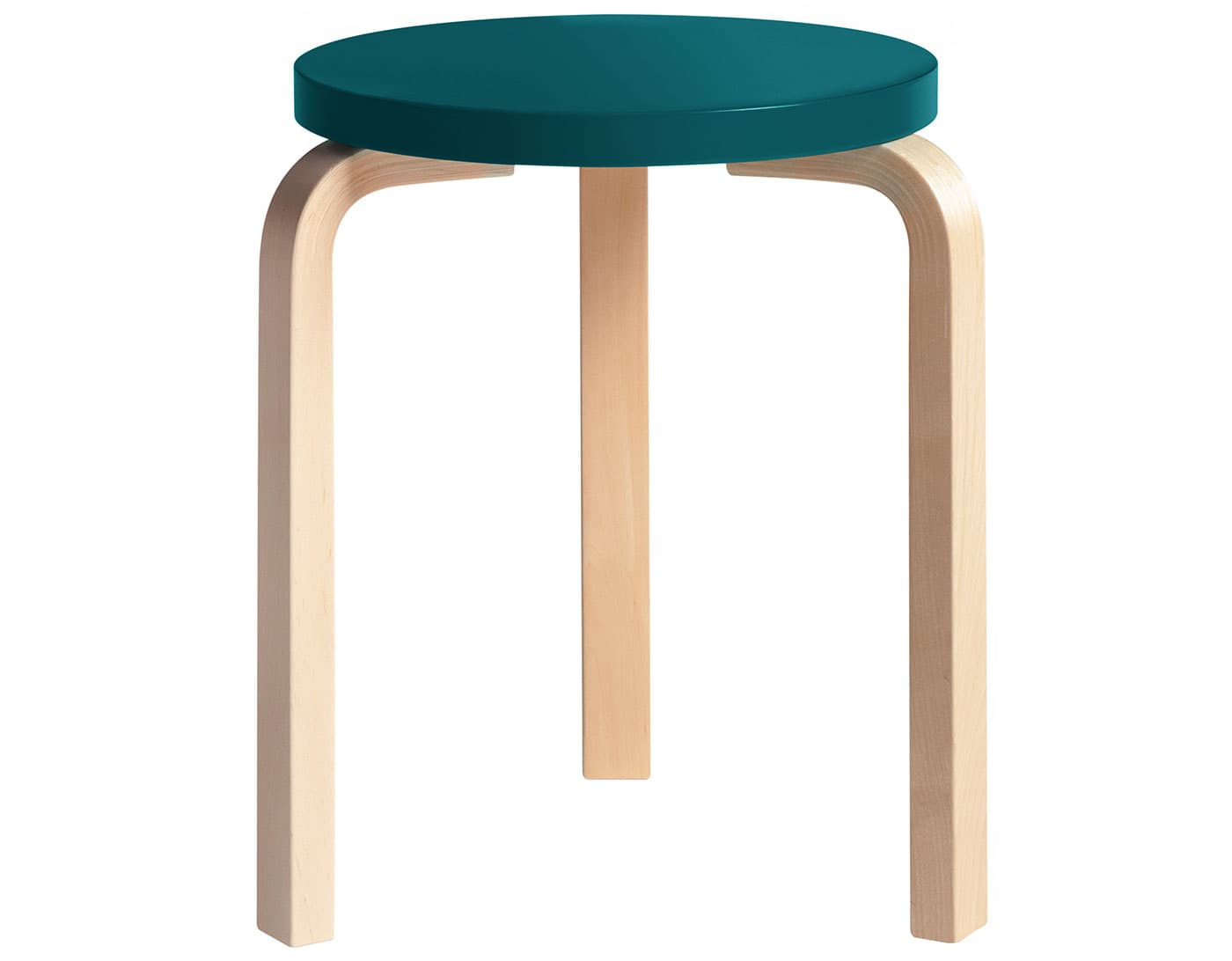 alvar aalto stool 60 / petrol lacquer top / natural birch legs