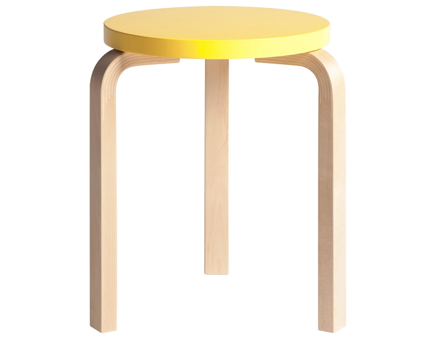 alvar aalto stool 60 / yellow lacquer top / natural birch legs