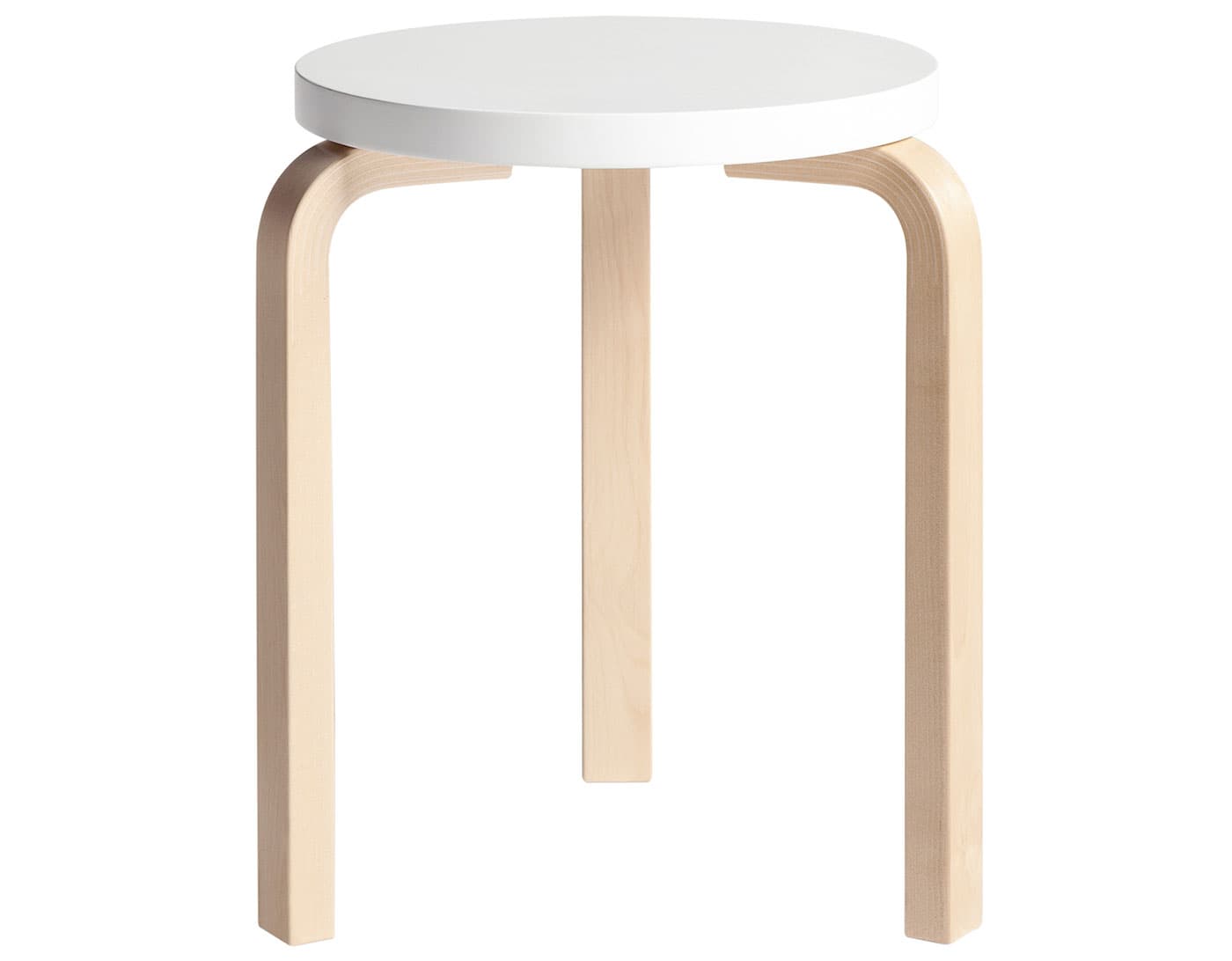 alvar aalto stool 60 / white lacquer top / natural birch legs