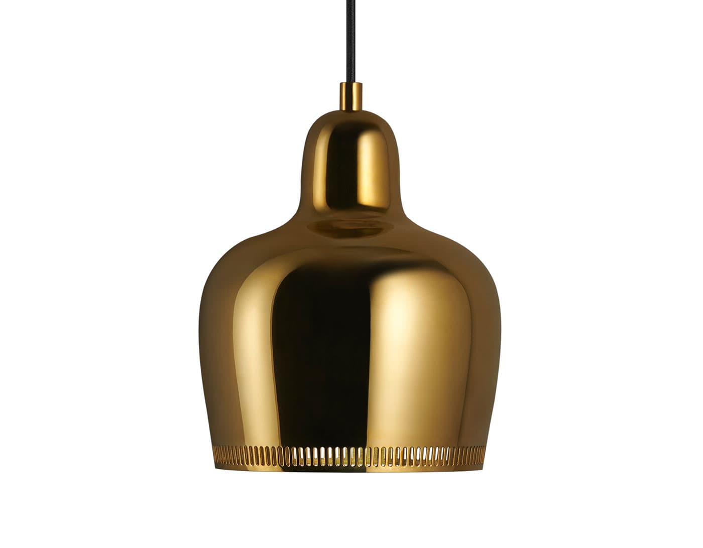 golden bell pendant lamp a330s / savoy version - raw brass / black cable