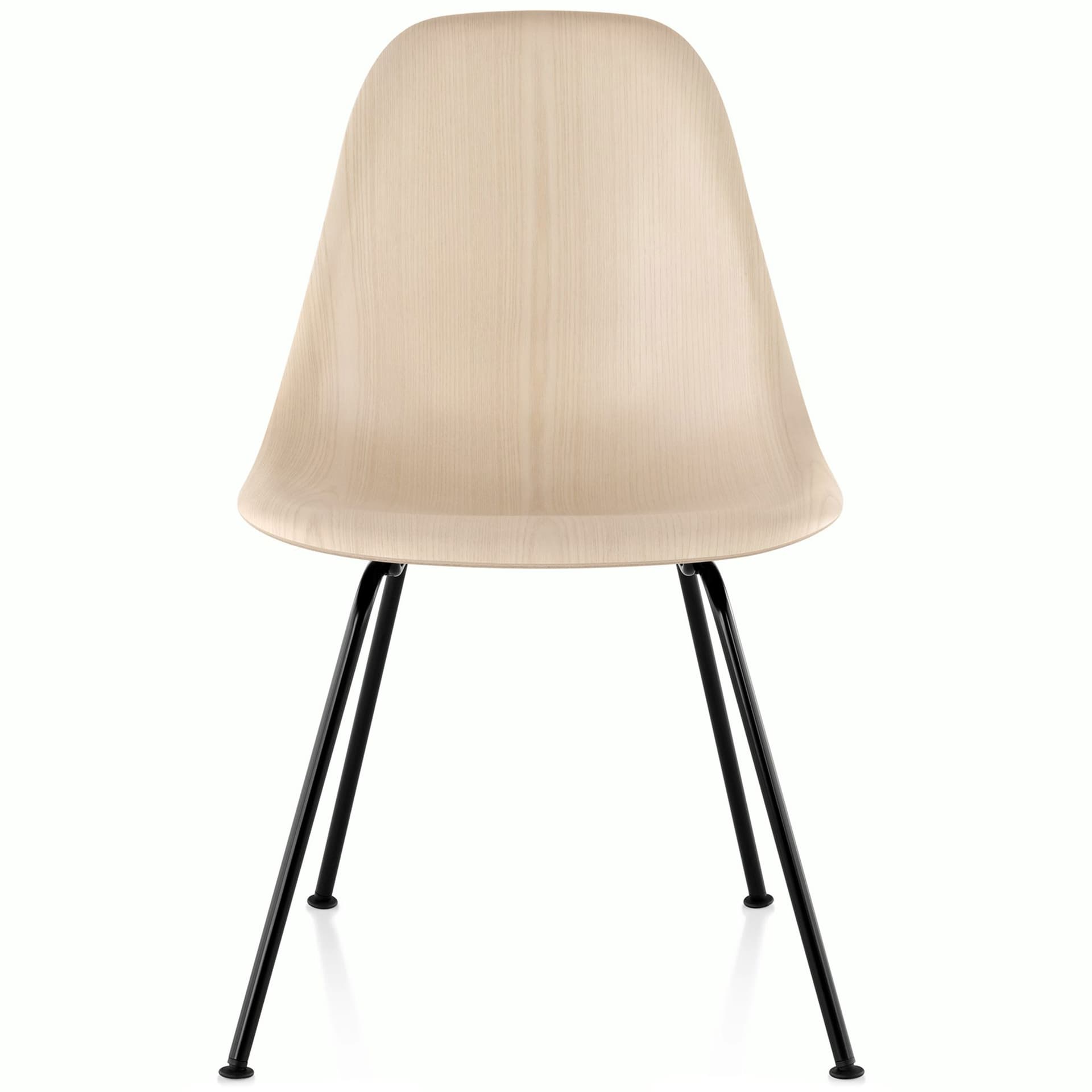 eames molded wood side chair with 4 leg base / standard glides  / white ash  / black