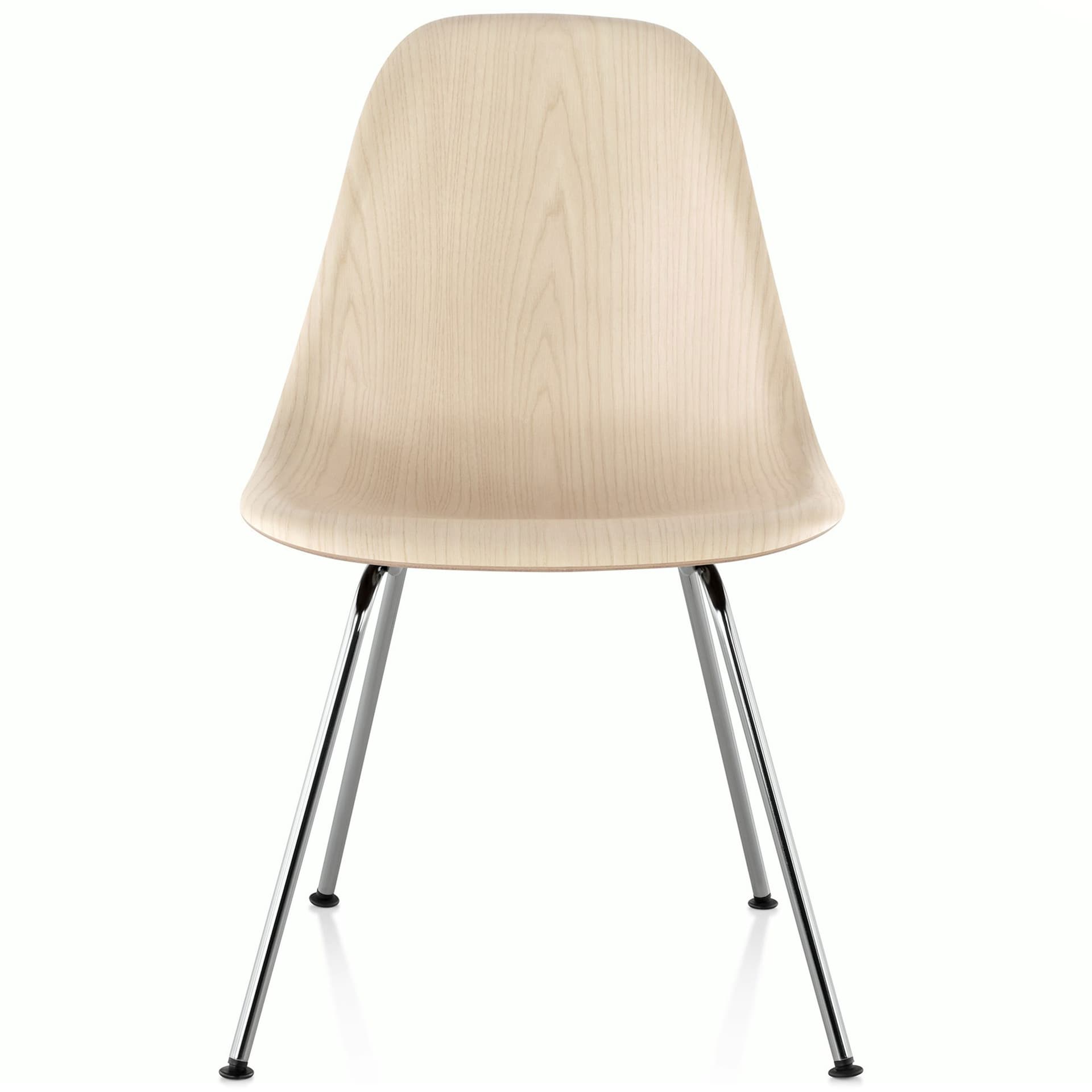 eames molded wood side chair with 4 leg base / standard glides  / white ash  / trivalent chrome