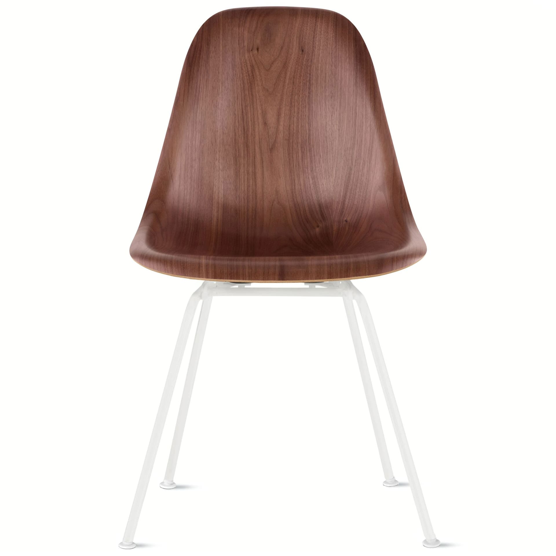 eames molded wood side chair with 4 leg base / standard glides  / walnut  / white