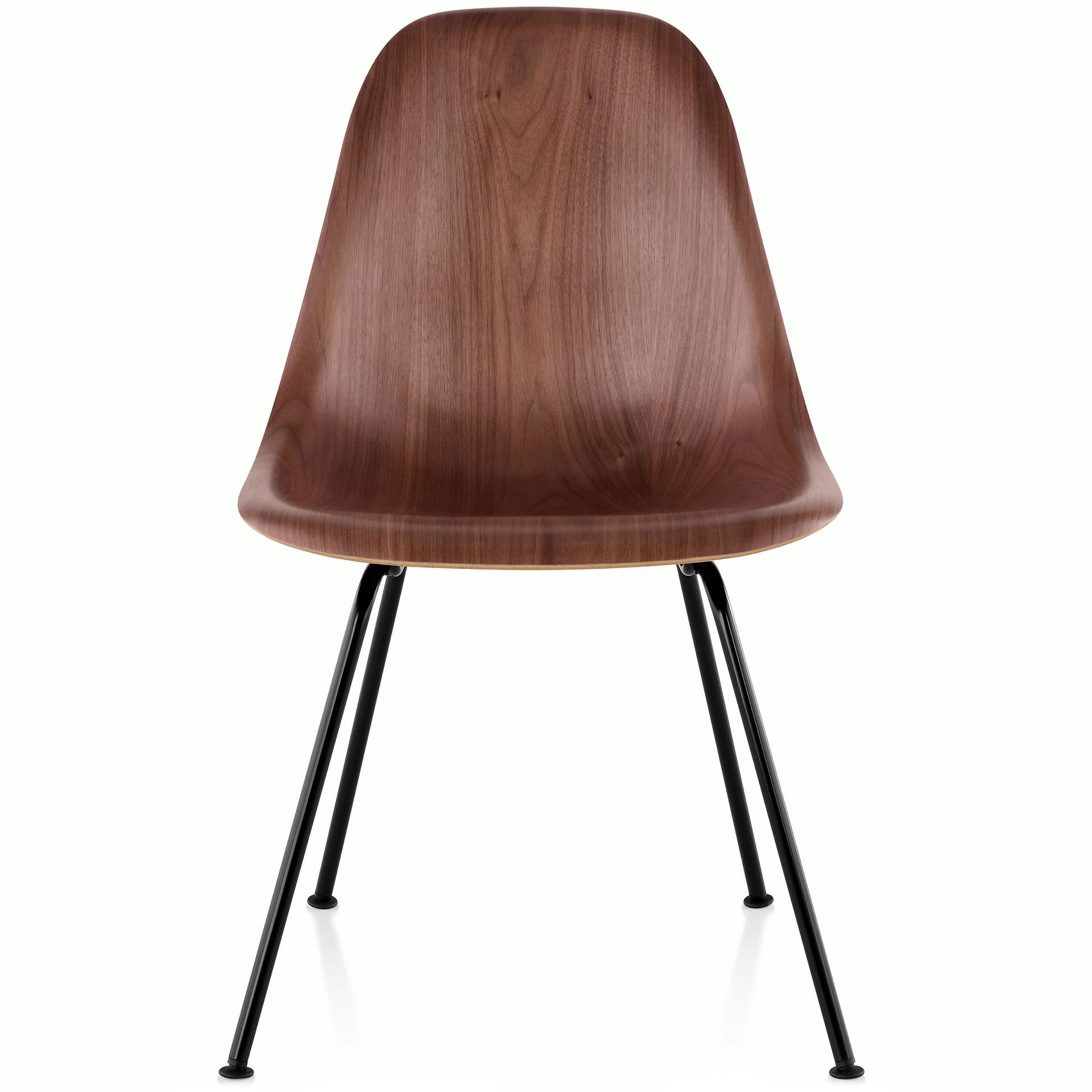 eames molded wood side chair with 4 leg base / standard glides  / walnut  / black