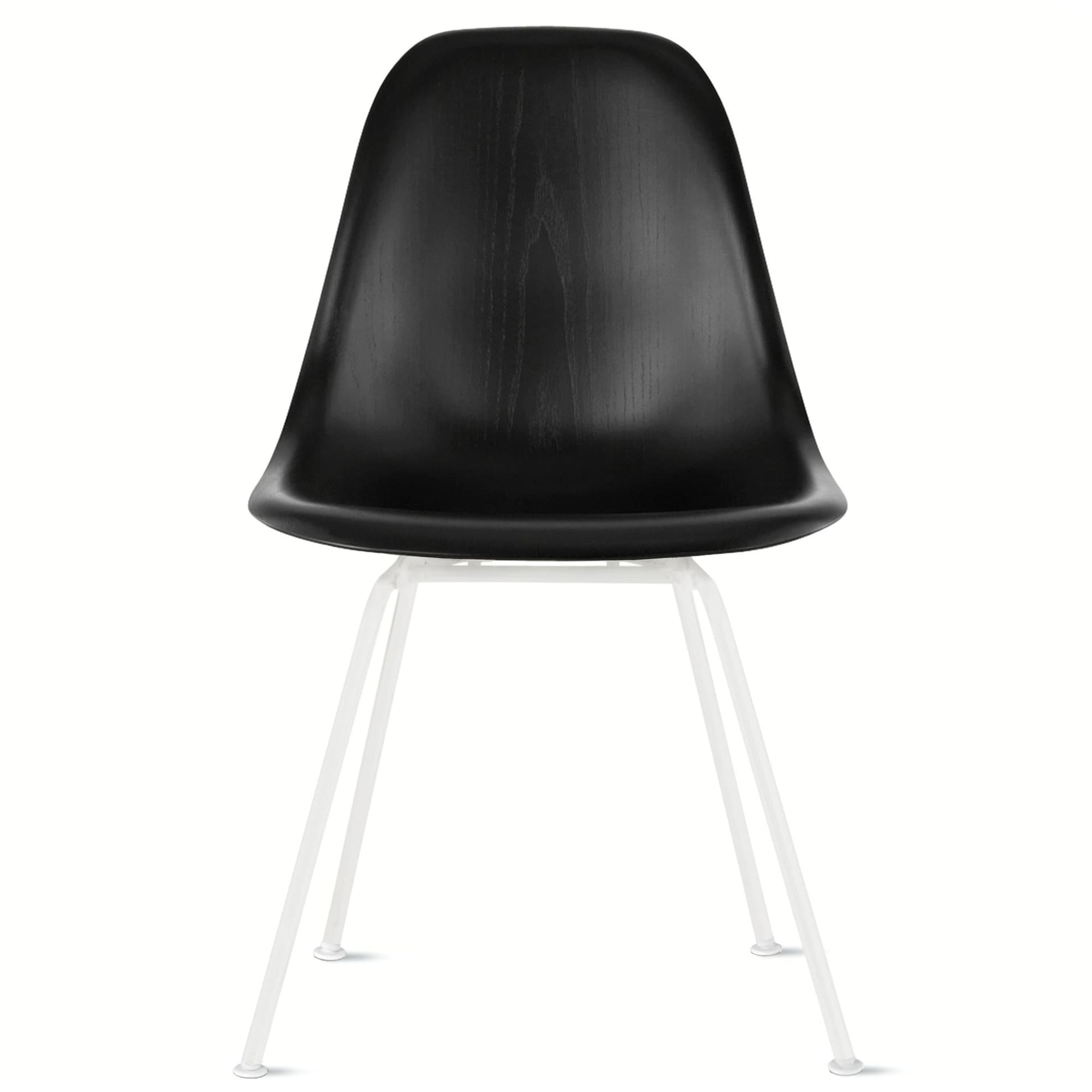 eames molded wood side chair with 4 leg base / standard glides  / ebony  / white