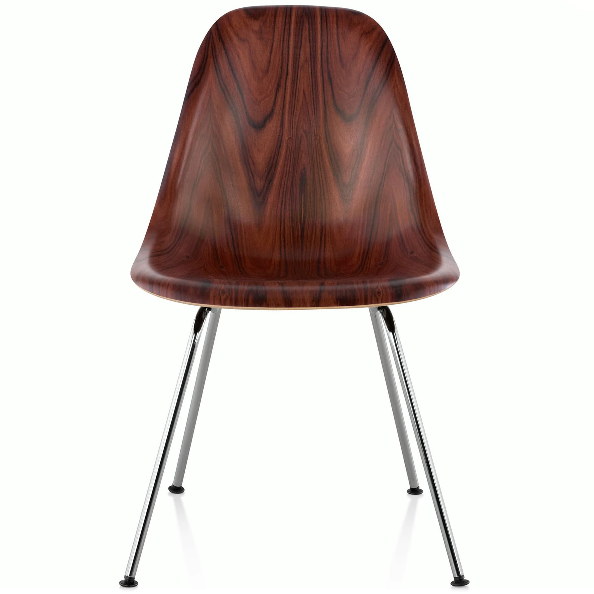 eames molded wood side chair with 4 leg base / standard glides  / santos palisander  / trivalent chrome