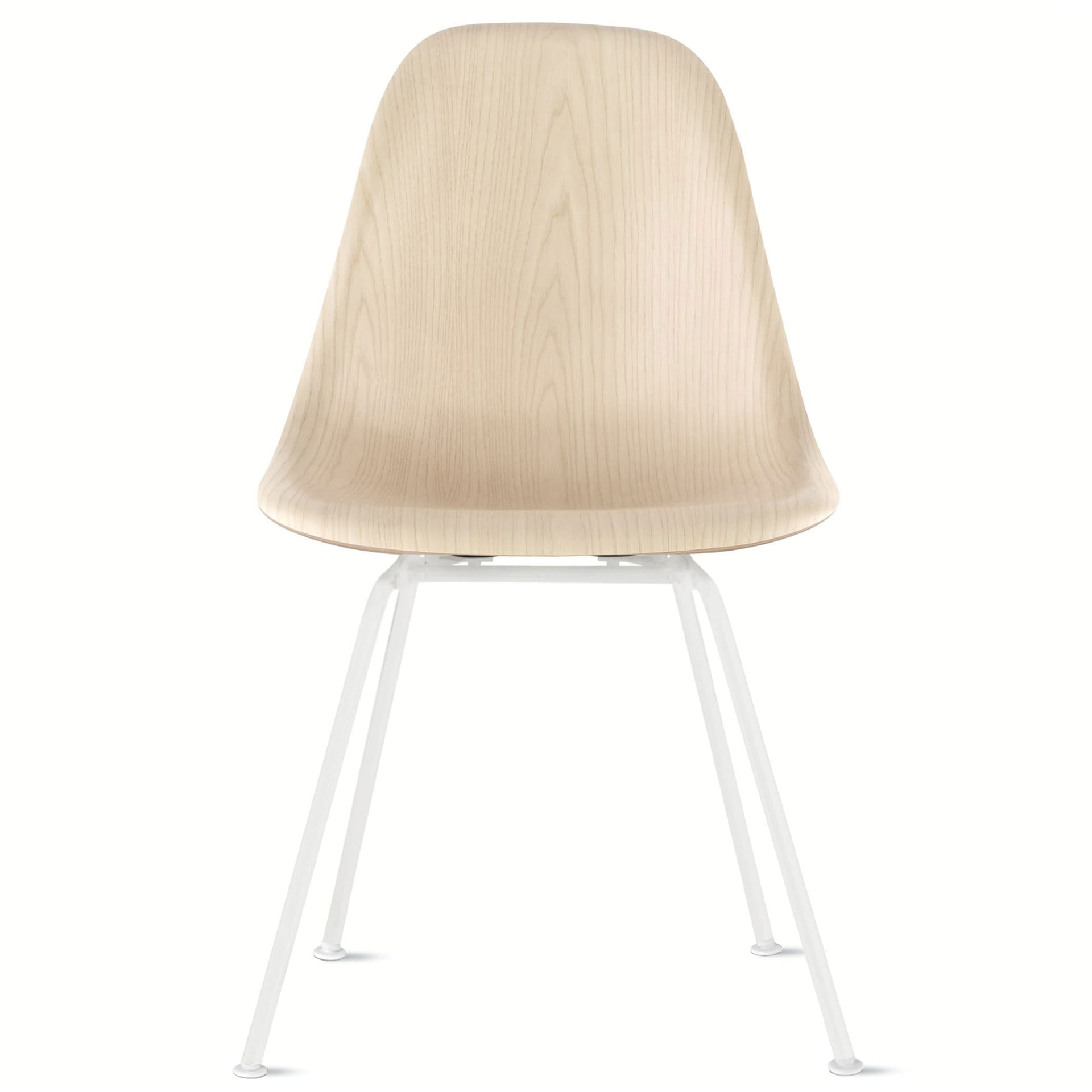 eames molded wood side chair with 4 leg base / standard glides with felt bottom  / white ash  / white